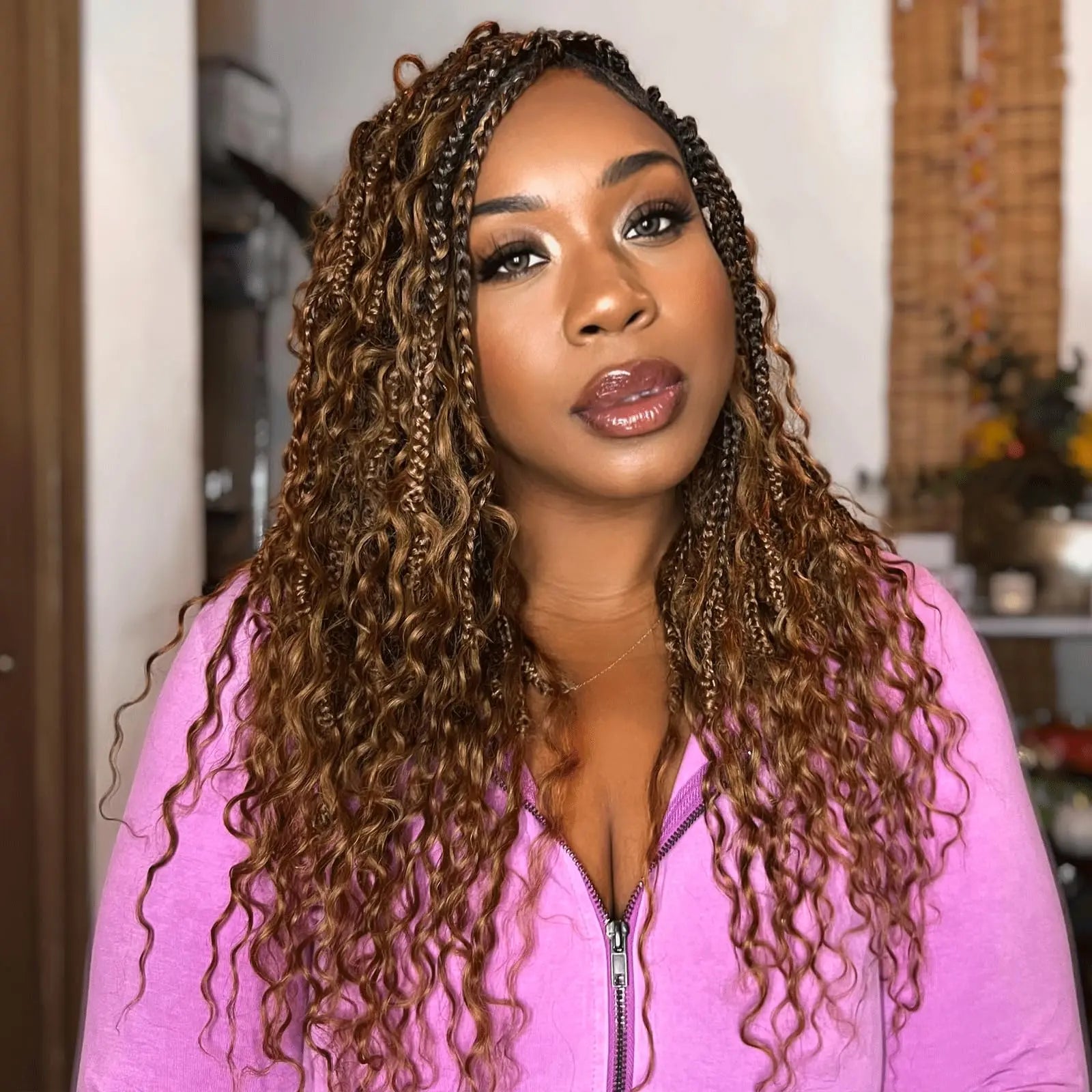 ( US ONLY) FAST SHIPPING HB | Toyotress® Boho Braids With Human Hair Curls Handmade Pre-Looped Crochet Boho Box Braids (96 Strands In All) Toyotress