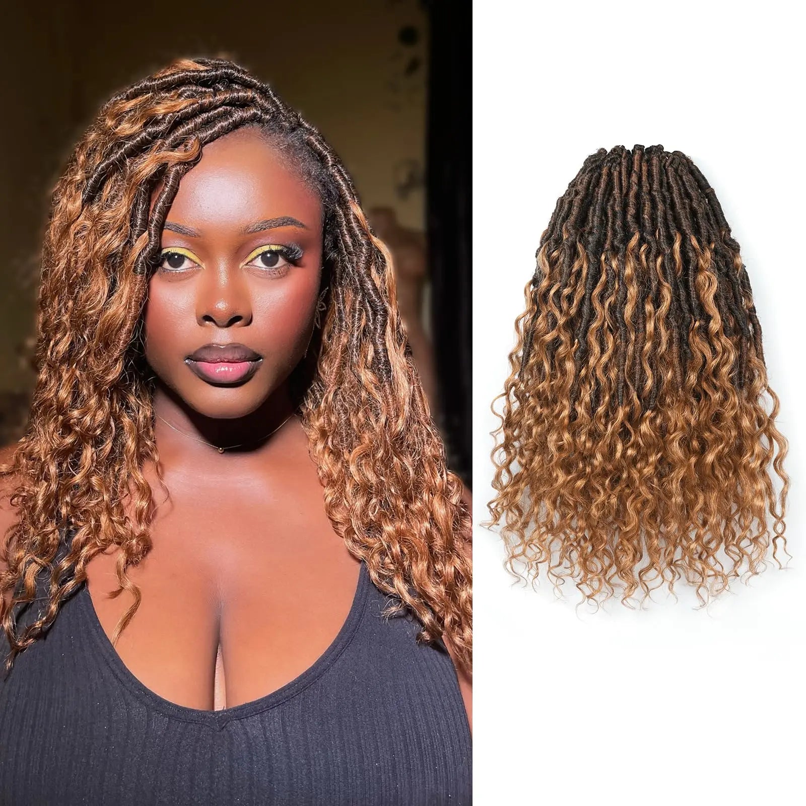 ( US ONLY) FAST SHIPPING PHLocs | Toyotress® Updated Boho Locs With Human Hair Curls Pre Looped Goddess Boho Dreadlocks Curly Ends Hair Extensions Toyotress