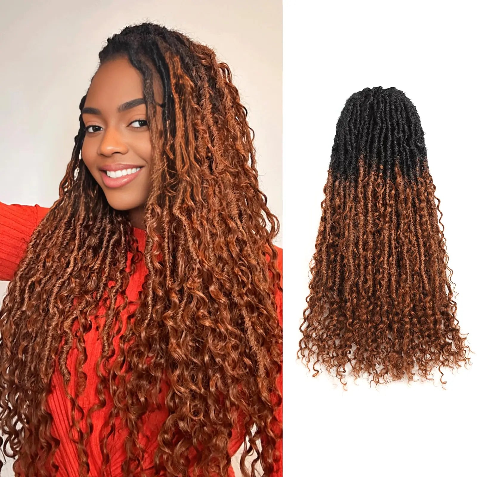 ( US ONLY) FAST SHIPPING Boho Human Hair Locs | Toyotress® Boho Human Hair Locs - 8 Packs Pre-Looped Crochet Locs With Human Hair Curls, Ombre Brown Human Hair Locs With Curly Ends Braiding Hair Extensions Toyotress