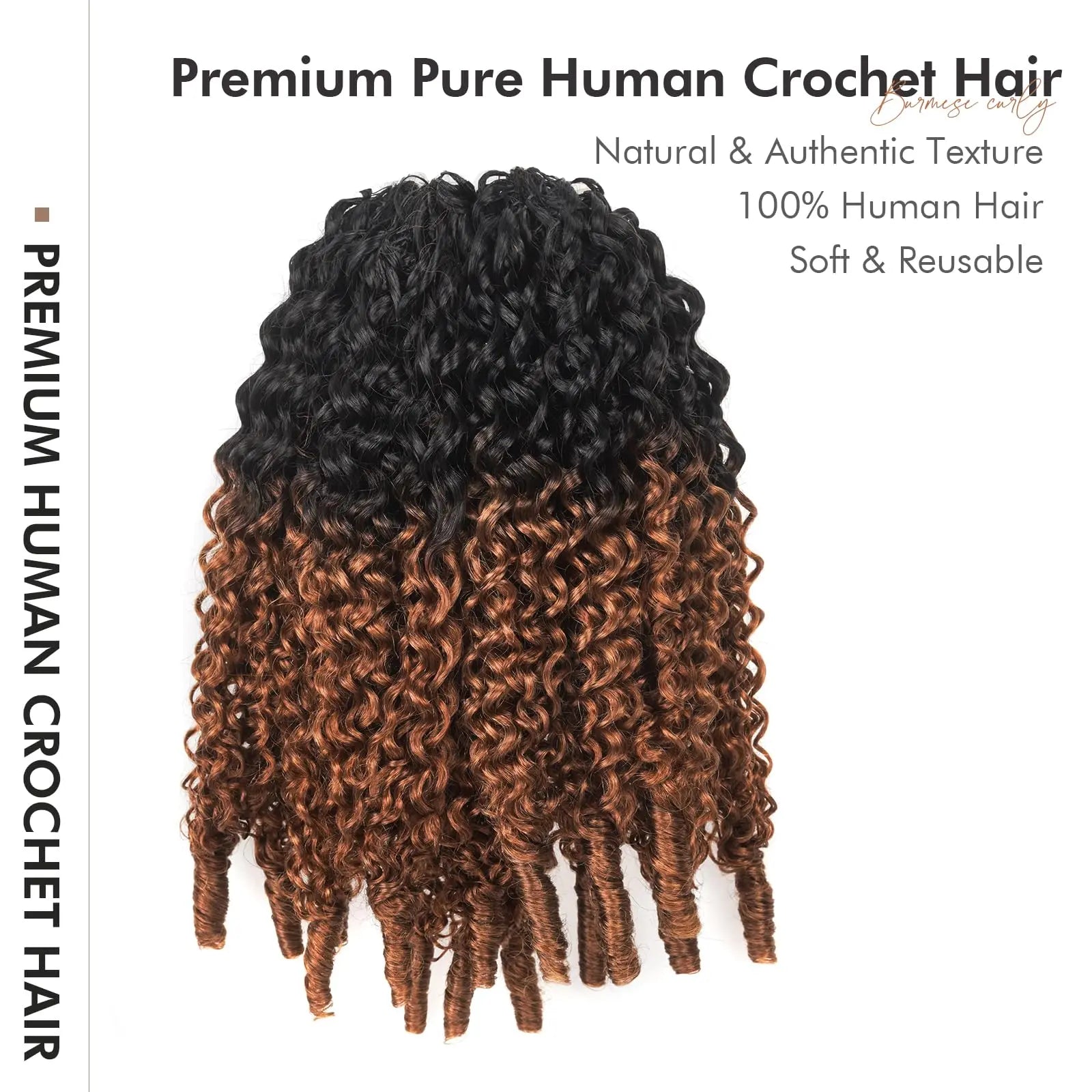 ( US ONLY) FAST SHIPPING HBC丨ToyoTress Burmese Curly Crochet Human Hair - Feather-Line Invisible Knotless Crochet Human Hair Brown Highlight Braiding Hair Toyotress