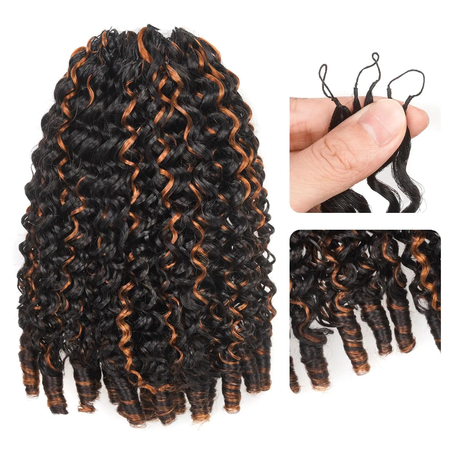 ( US ONLY) FAST SHIPPING HBC丨ToyoTress Burmese Curly Crochet Human Hair - Feather-Line Invisible Knotless Crochet Human Hair Brown Highlight Braiding Hair Toyotress