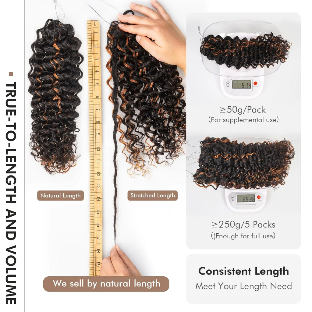 ( US ONLY) FAST SHIPPING丨ToyoTress Human Crochet Hair Kinky Curly - Feather-Line Invisible Knotless Crochet Human Hair For Black Women Brown Highlight Braiding Hair Toyotress