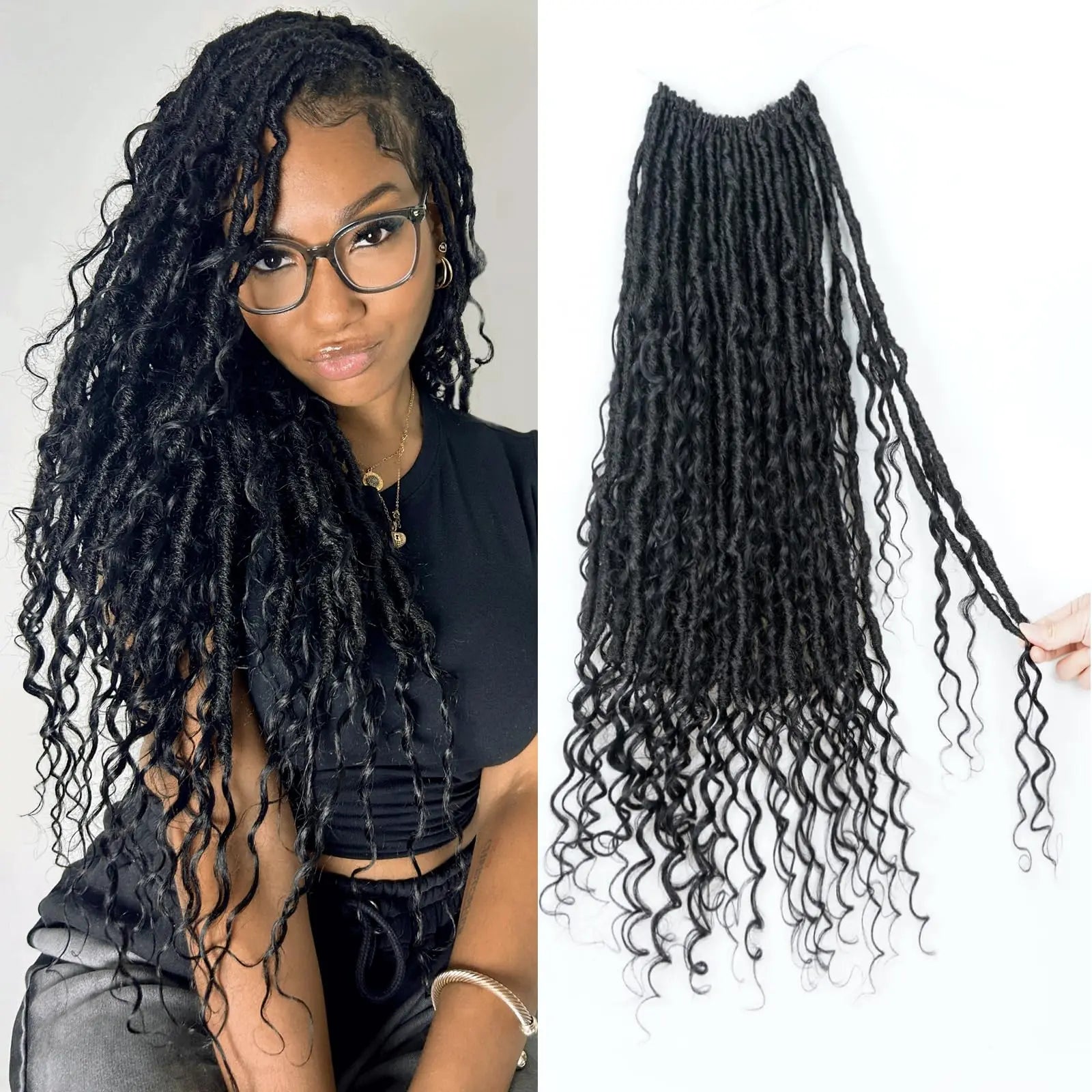 ( US ONLY) FAST SHIPPING Boho Human Hair Locs | Toyotress® Boho Human Hair Locs - 8 Packs Pre-Looped Crochet Locs With Human Hair Curls, Ombre Brown Human Hair Locs With Curly Ends Braiding Hair Extensions Toyotress