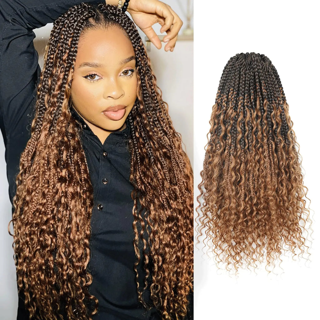 ( US ONLY) FAST SHIPPING HB | Toyotress® Boho Braids With Human Hair Curls Handmade Pre-Looped Crochet Boho Box Braids (96 Strands In All) Toyotress