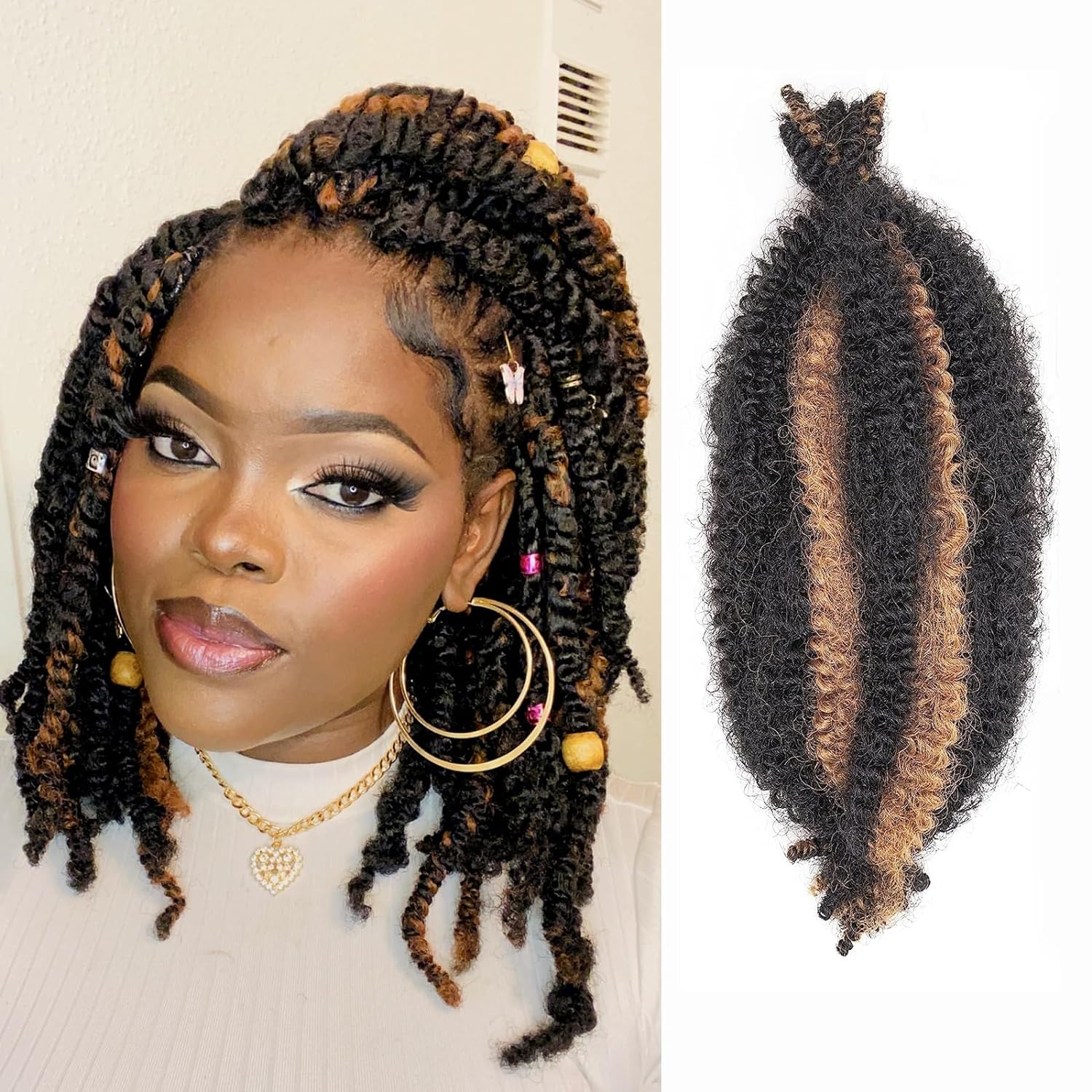 FAST SHIPPING 3-5 DAY SA | ToyoTress Springy Afro Twist Hair - Short Black Marley Hair For Faux Locs, Afro Kinky Curly Marley Twist Braiding Hair Extensions Synthetic