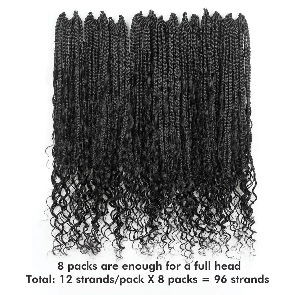 ( US ONLY) FAST SHIPPING HB | Toyotress® Boho Braids With Human Hair Curls Handmade Pre-Looped Crochet Boho Box Braids (96 Strands In All) Toyotress