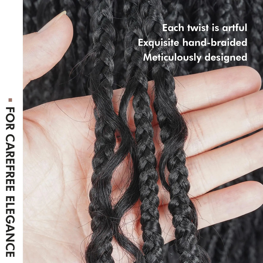 ( US ONLY) FAST SHIPPING HB | Toyotress® Boho Braids With Human Hair Curls Handmade Pre-Looped Crochet Boho Box Braids (96 Strands In All) Toyotress