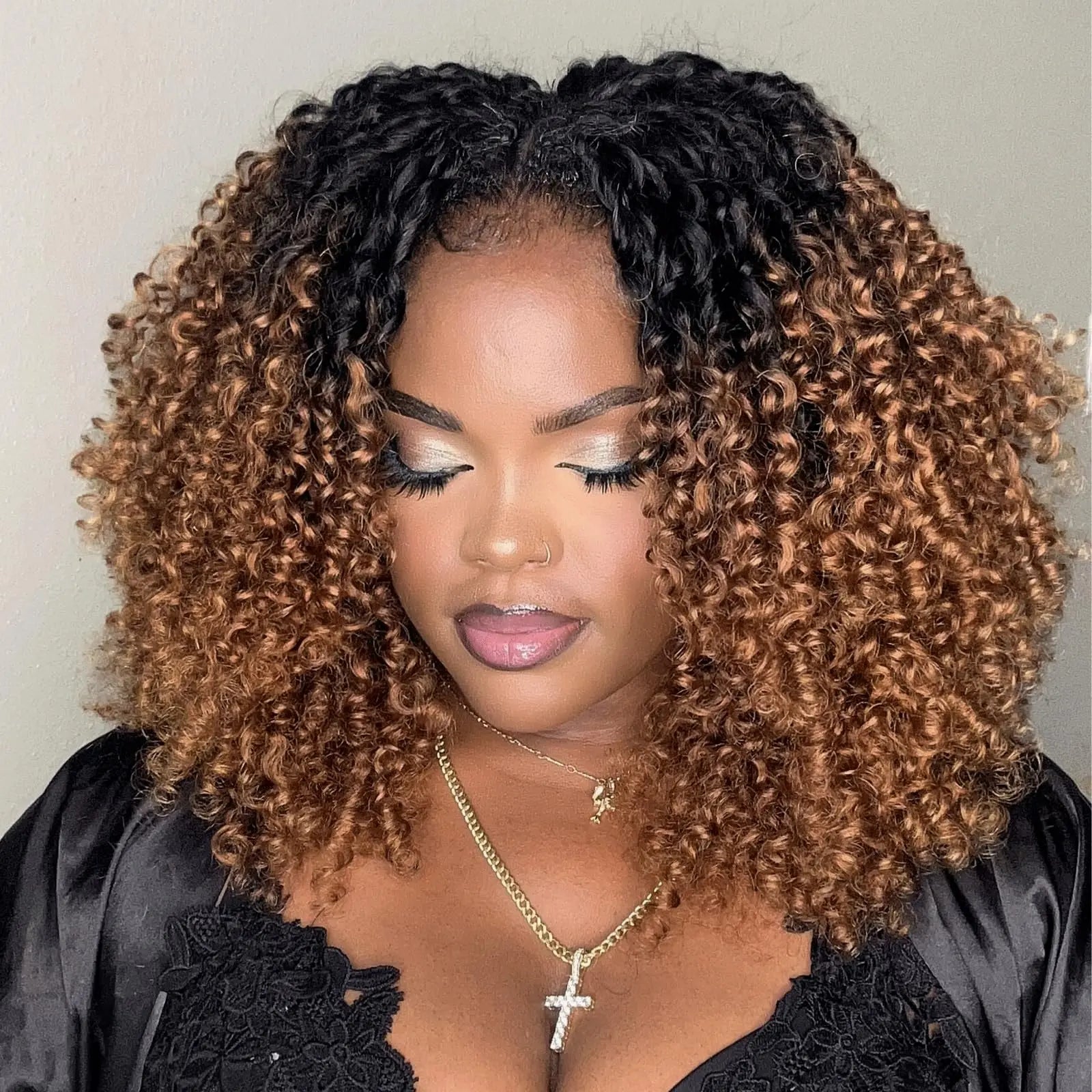 ( US ONLY) FAST SHIPPING HBC丨ToyoTress Burmese Curly Crochet Human Hair - Feather-Line Invisible Knotless Crochet Human Hair Brown Highlight Braiding Hair Toyotress