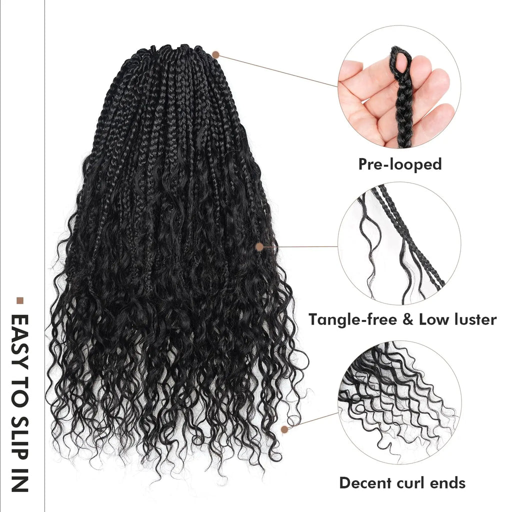 ( US ONLY) FAST SHIPPING HB | Toyotress® Boho Braids With Human Hair Curls Handmade Pre-Looped Crochet Boho Box Braids (96 Strands In All) Toyotress
