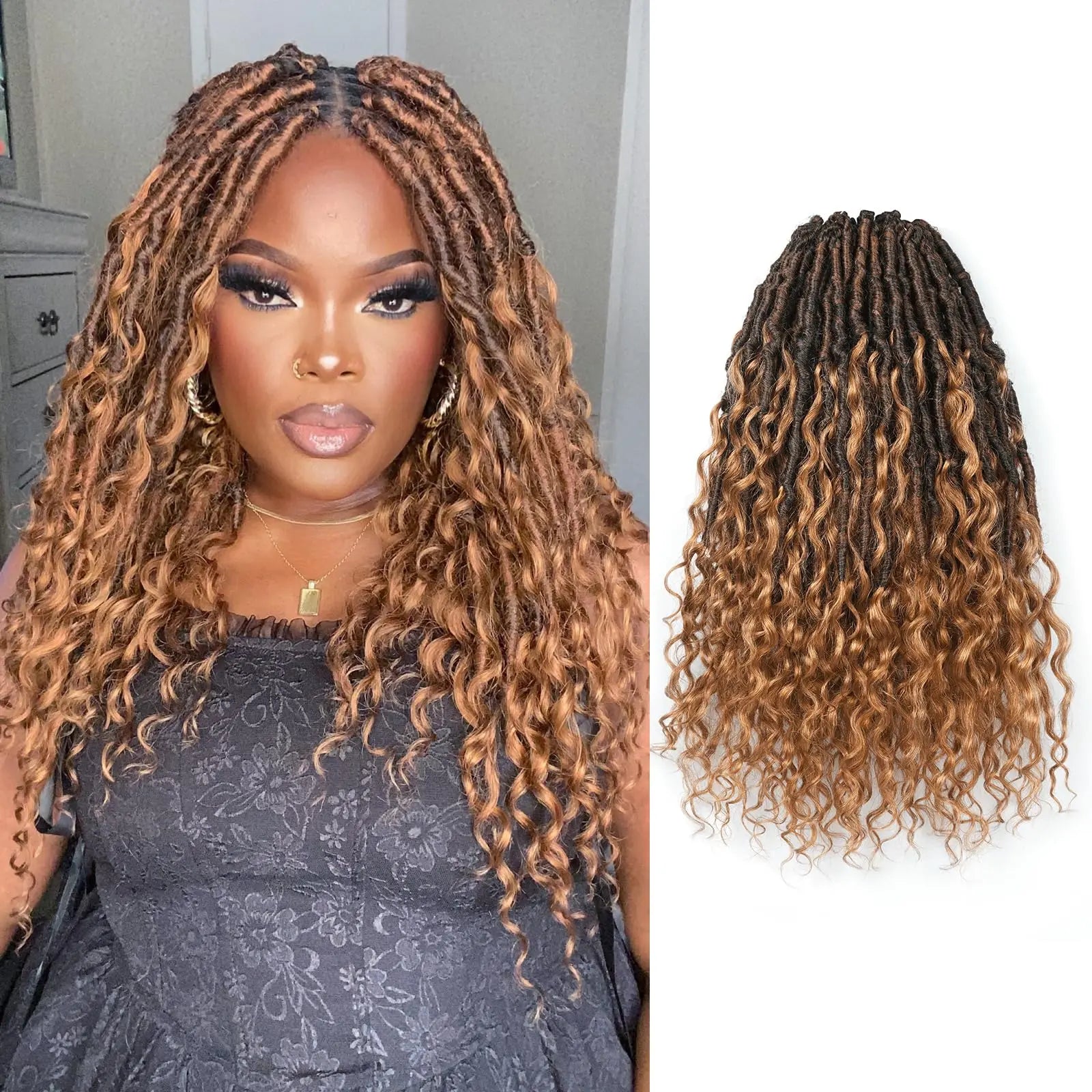 ( US ONLY) FAST SHIPPING PHLocs | Toyotress® Updated Boho Locs With Human Hair Curls Pre Looped Goddess Boho Dreadlocks Curly Ends Hair Extensions Toyotress