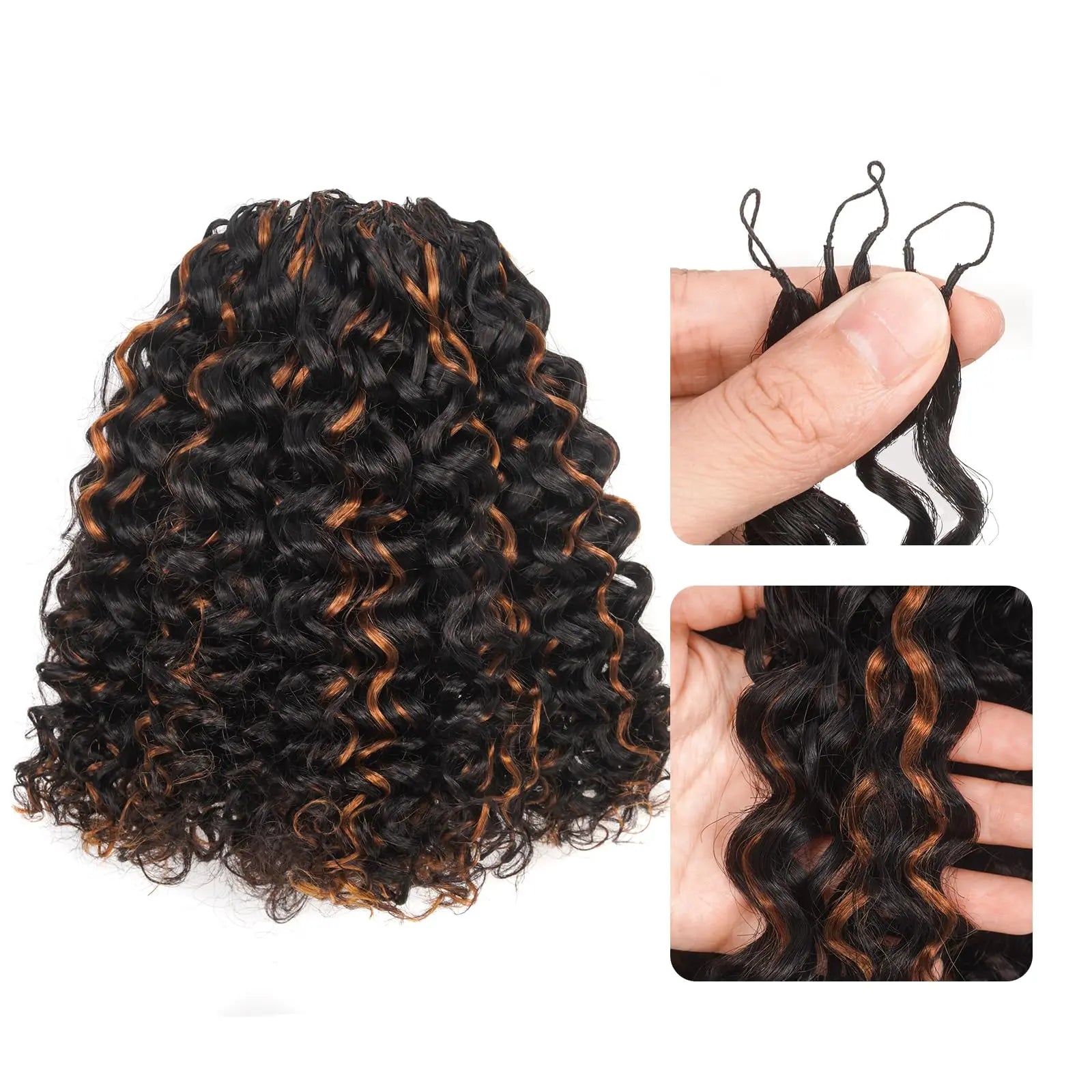 ( US ONLY) FAST SHIPPING丨ToyoTress Human Crochet Hair Kinky Curly - Feather-Line Invisible Knotless Crochet Human Hair For Black Women Brown Highlight Braiding Hair Toyotress