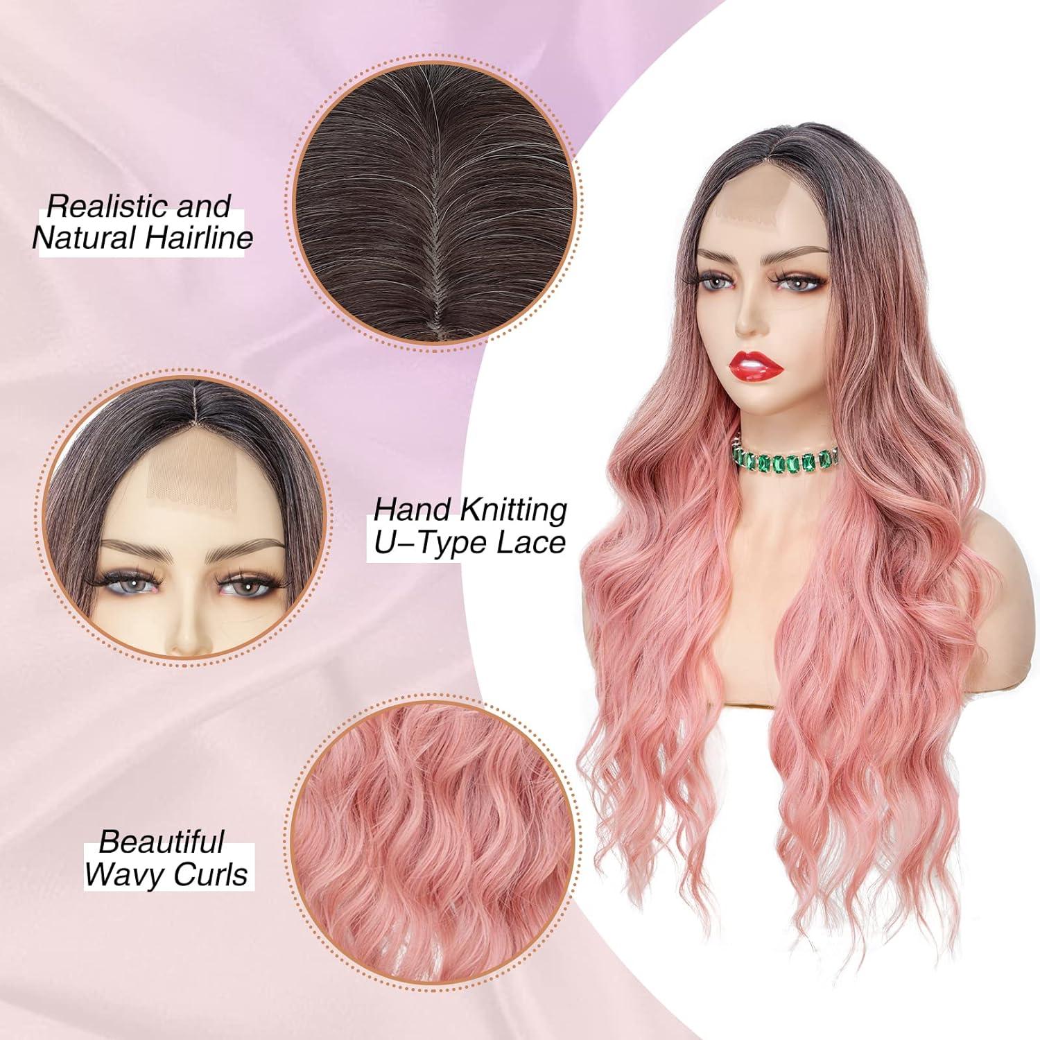 Toyotress Long Wavy Pale Pink Wig For Women Wig Curly Synthetic Hair Natural Looking Heat Resistant Fiber For Daily Party Cosplay Wear