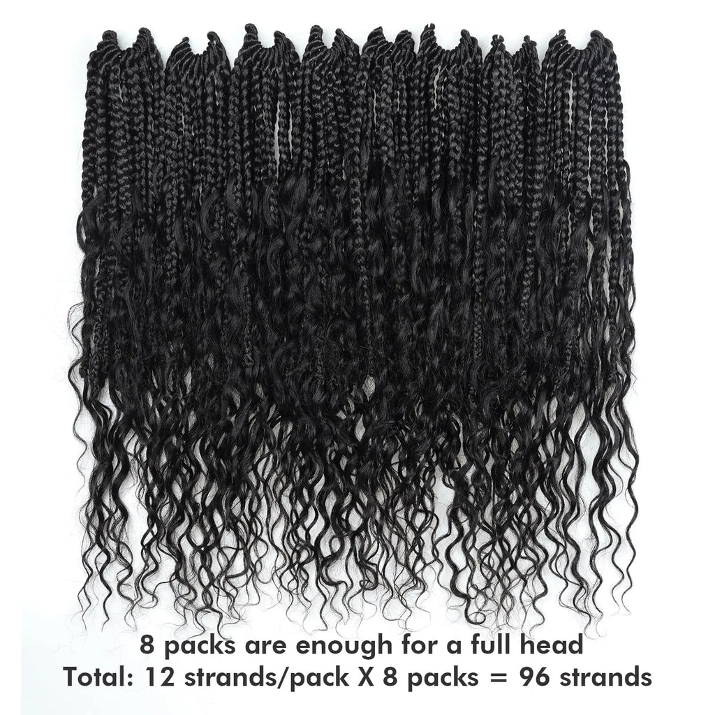 ( US ONLY) FAST SHIPPING HB | Toyotress® Boho Braids With Human Hair Curls Handmade Pre-Looped Crochet Boho Box Braids (96 Strands In All) Toyotress
