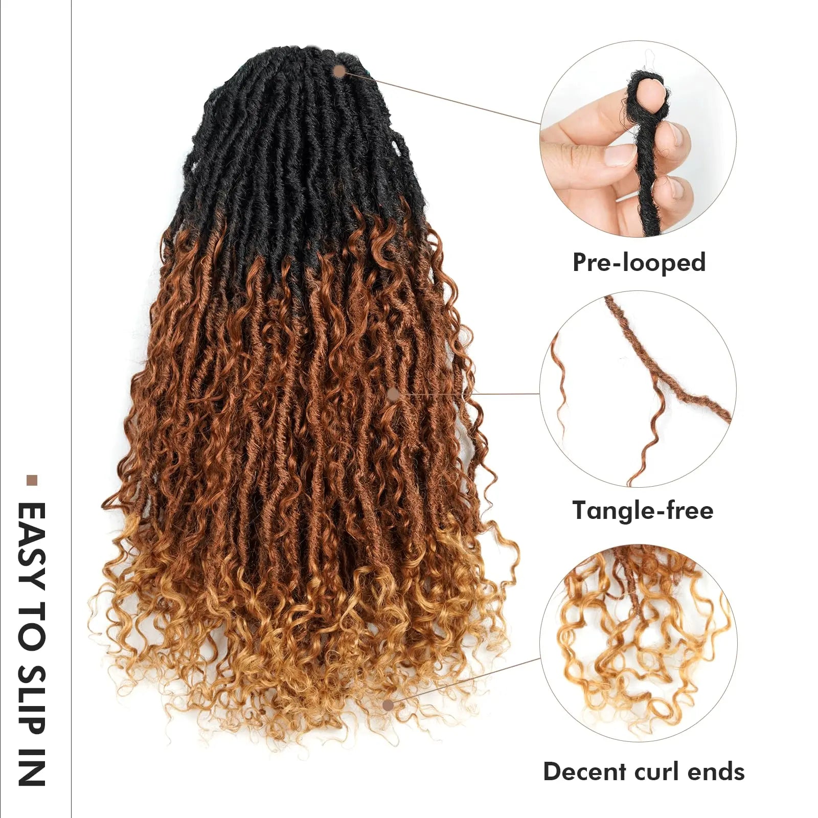 ( US ONLY) FAST SHIPPING Boho Human Hair Locs | Toyotress® Boho Human Hair Locs - 8 Packs Pre-Looped Crochet Locs With Human Hair Curls, Ombre Brown Human Hair Locs With Curly Ends Braiding Hair Extensions Toyotress
