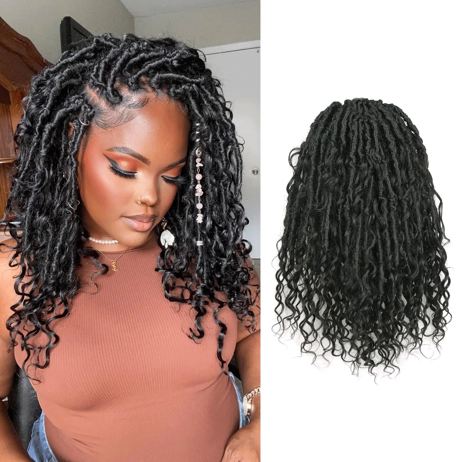 ( US ONLY) FAST SHIPPING PHLocs | Toyotress® Updated Boho Locs With Human Hair Curls Pre Looped Goddess Boho Dreadlocks Curly Ends Hair Extensions Toyotress