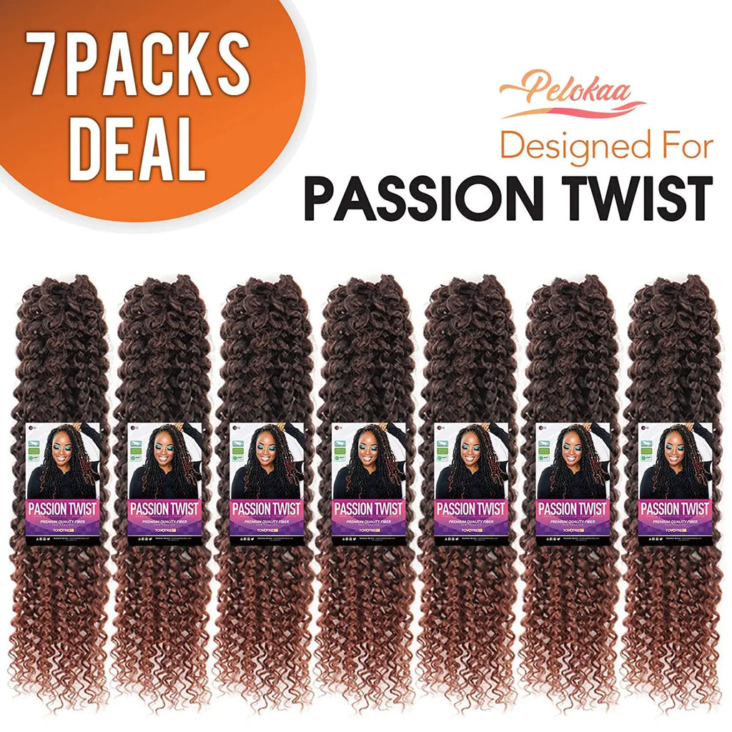 Clearance | TOYOTRESS Water Wave Passion Twist Hair 6/7 Packs - Ombre Orange Water Wave Crochet Braids Synthetic Braiding Hair Extensions Toyotress