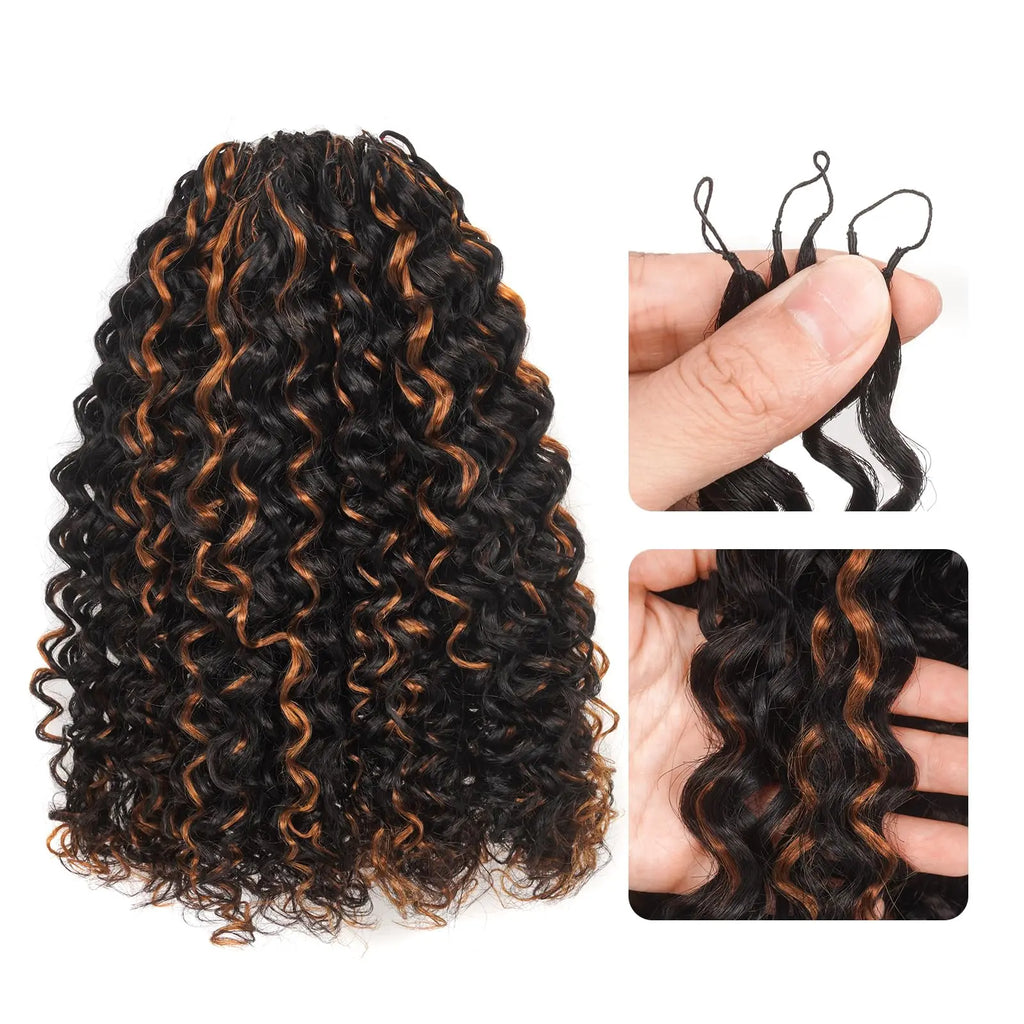 ( US ONLY) FAST SHIPPING丨ToyoTress Human Crochet Hair Kinky Curly - Feather-Line Invisible Knotless Crochet Human Hair For Black Women Brown Highlight Braiding Hair Toyotress