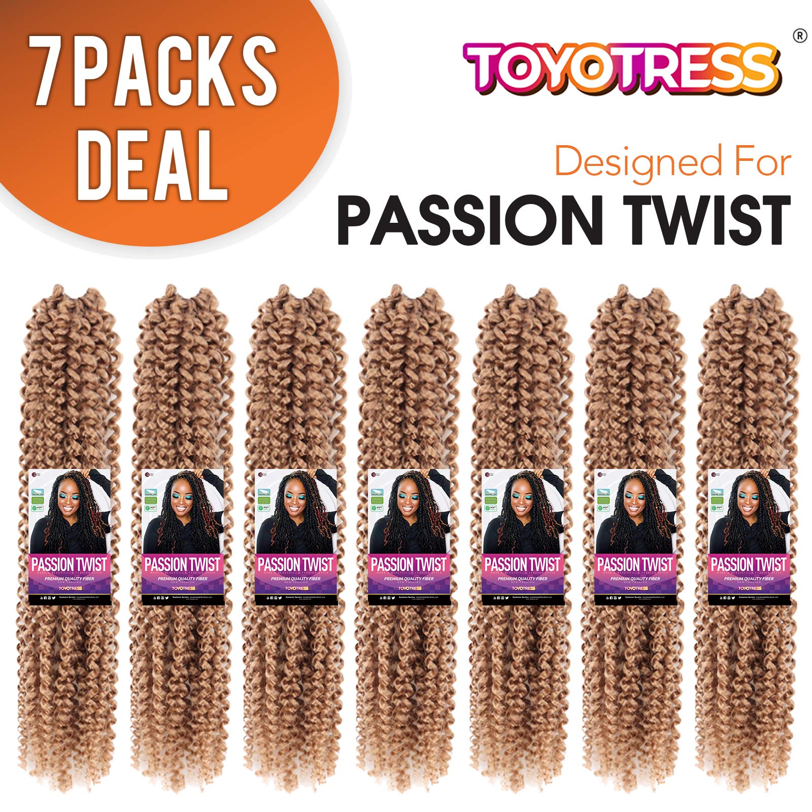 TOYOTRESS Water Wave Passion Twist Hair - Ombre Orange Water Wave Crochet Braids Synthetic Braiding Hair Extensions