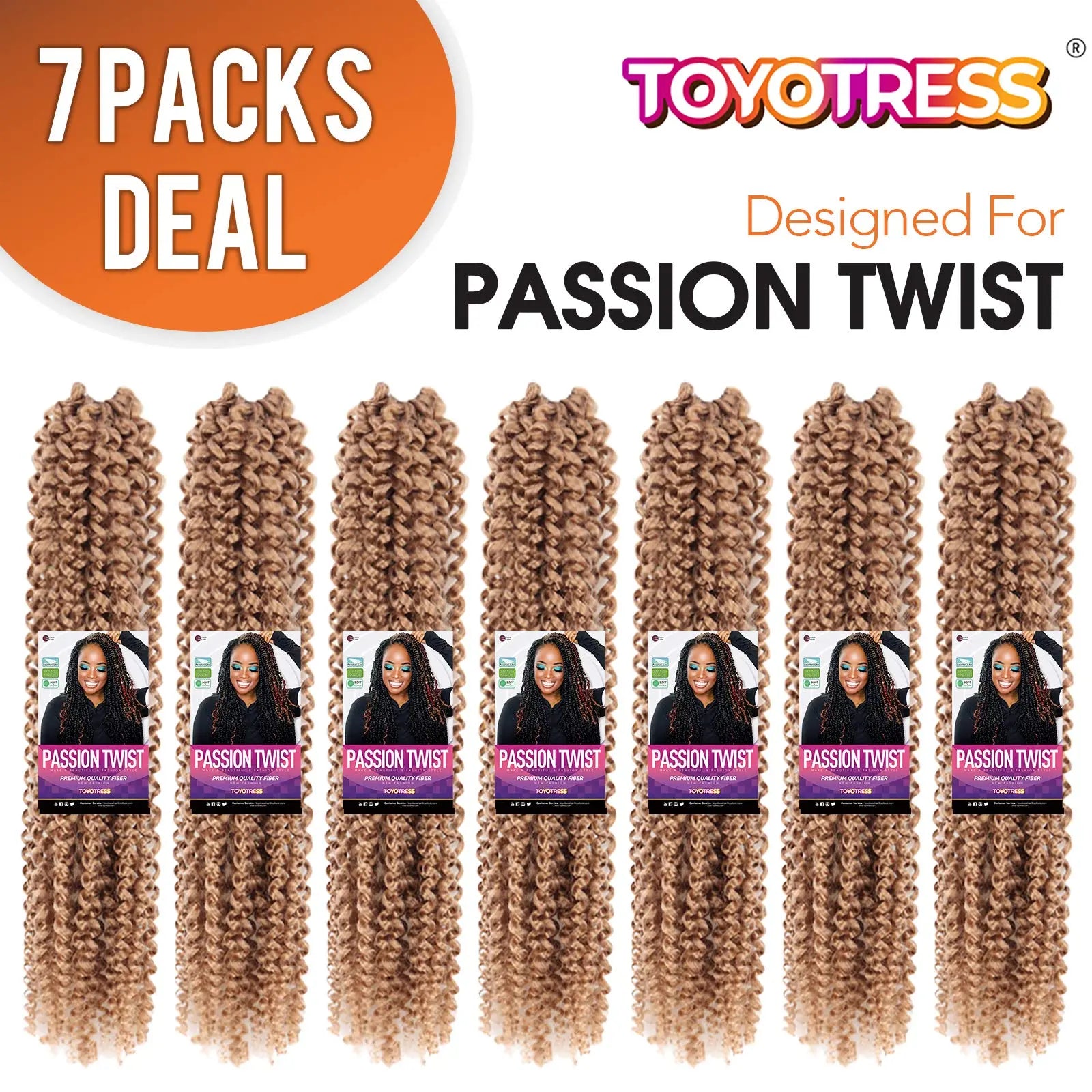 Clearance | TOYOTRESS Water Wave Passion Twist Hair 6/7 Packs - Ombre Orange Water Wave Crochet Braids Synthetic Braiding Hair Extensions Toyotress