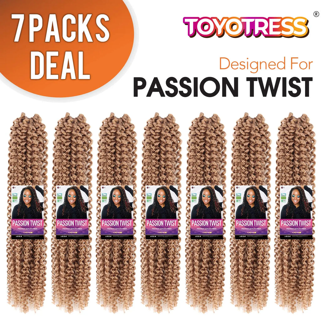 Clearance | TOYOTRESS Water Wave Passion Twist Hair 6/7 Packs - Ombre Orange Water Wave Crochet Braids Synthetic Braiding Hair Extensions Toyotress