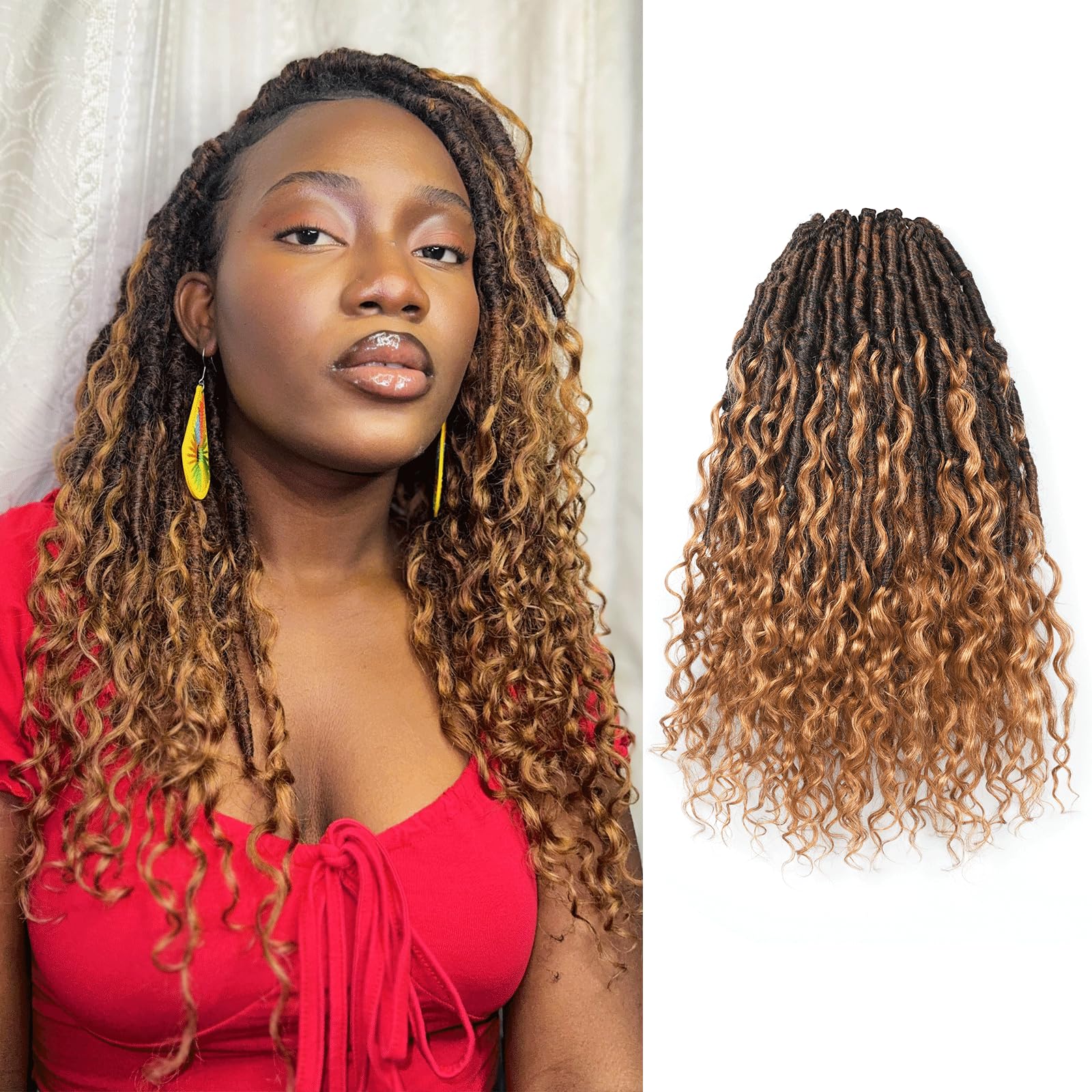 ( US ONLY) FAST SHIPPING Updated Boho Locs With Human Hair Curls | Hand Twisted Pre-Looped Crochet Locs, Boho Faux Locs Crochet Braids Human Braiding Hair