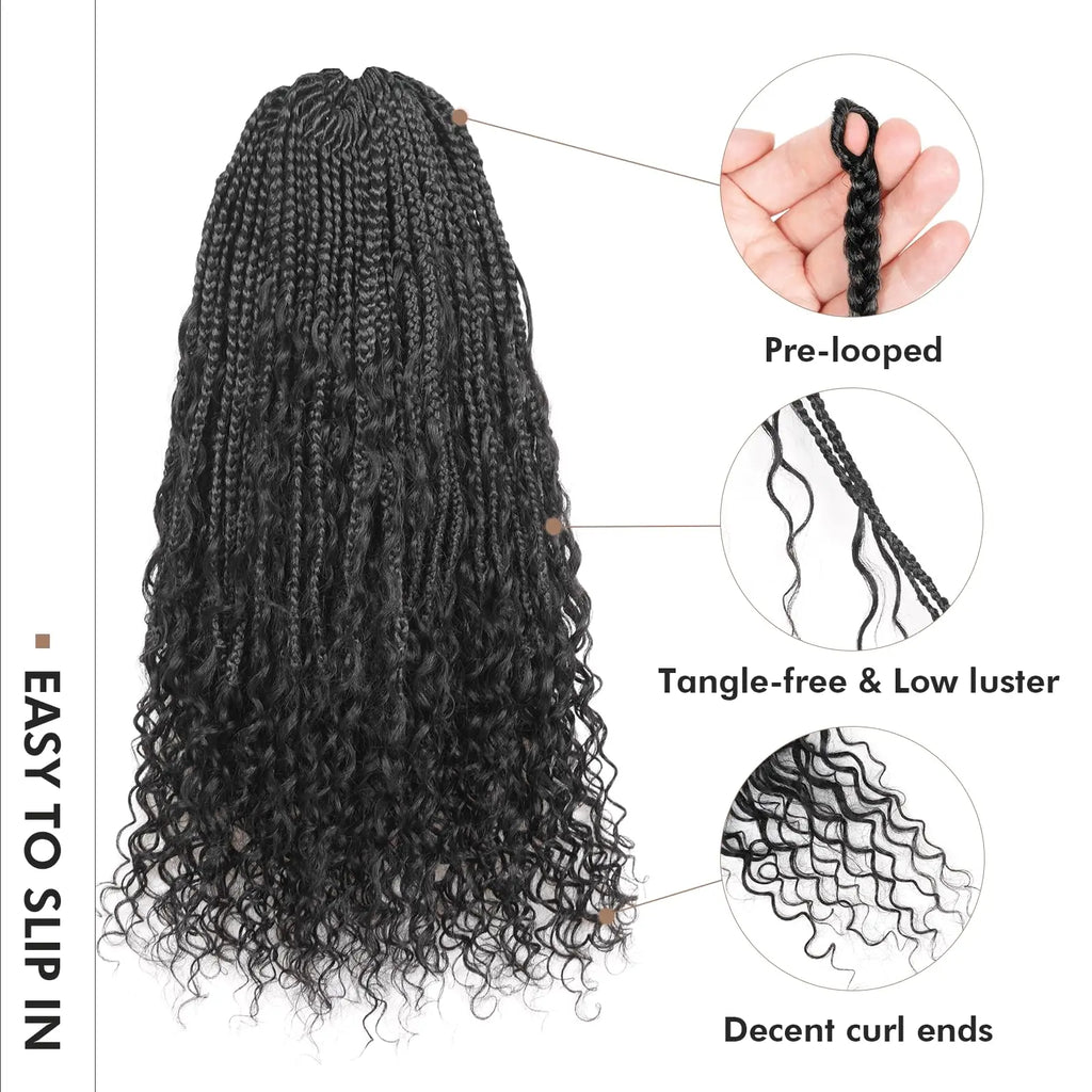 ( US ONLY) FAST SHIPPING HB | Toyotress® Boho Braids With Human Hair Curls Handmade Pre-Looped Crochet Boho Box Braids (96 Strands In All) Toyotress
