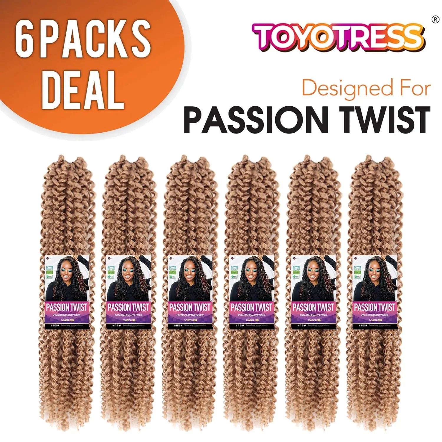 Clearance | TOYOTRESS Water Wave Passion Twist Hair 6/7 Packs - Ombre Orange Water Wave Crochet Braids Synthetic Braiding Hair Extensions Toyotress