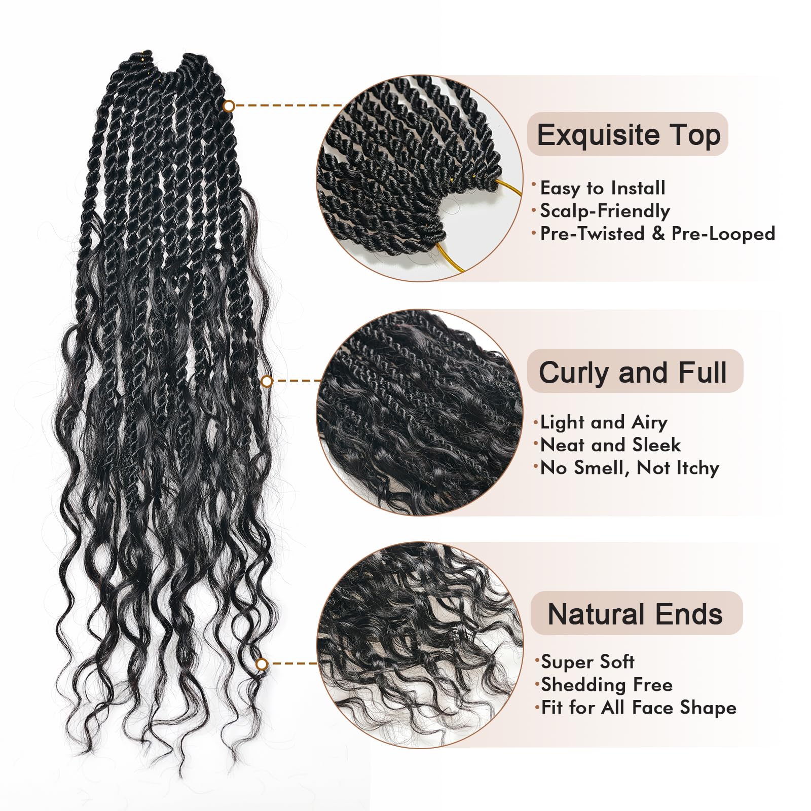 ( US ONLY) FAST SHIPPING HBIT |Toyotress® Boho Island Twist Human Hair Curls 8 Packs Human Hair Boho Twist Pre-looped Crochet Braids Braiding Hair Extensions Toyotress