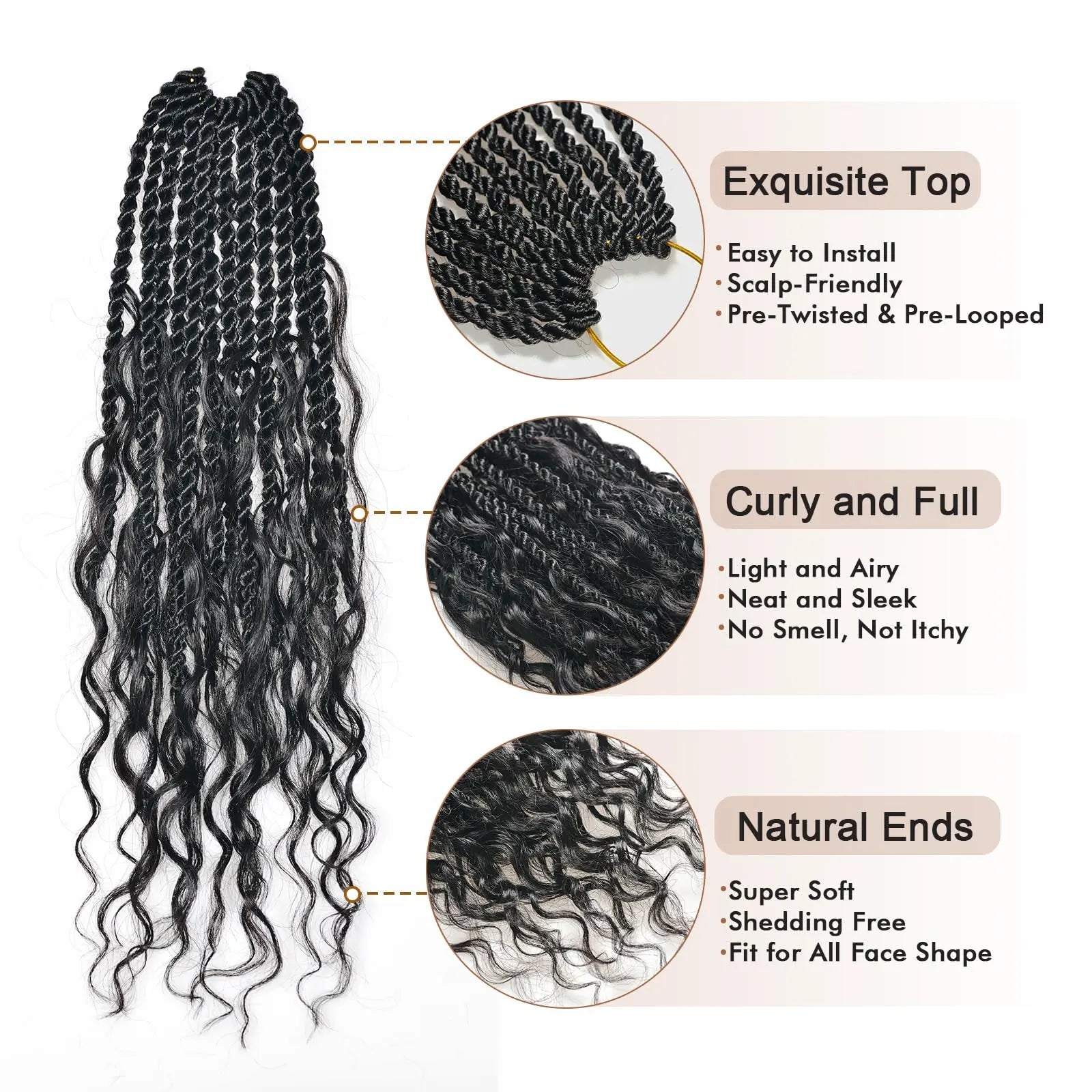 ( US ONLY) FAST SHIPPING HBIT | Toyotress® Boho Island Twist with Human Hair Curls Crochet Hair Senegalese Twist Pre Looped Braiding Hair With Human Hair Curly Ends Toyotress