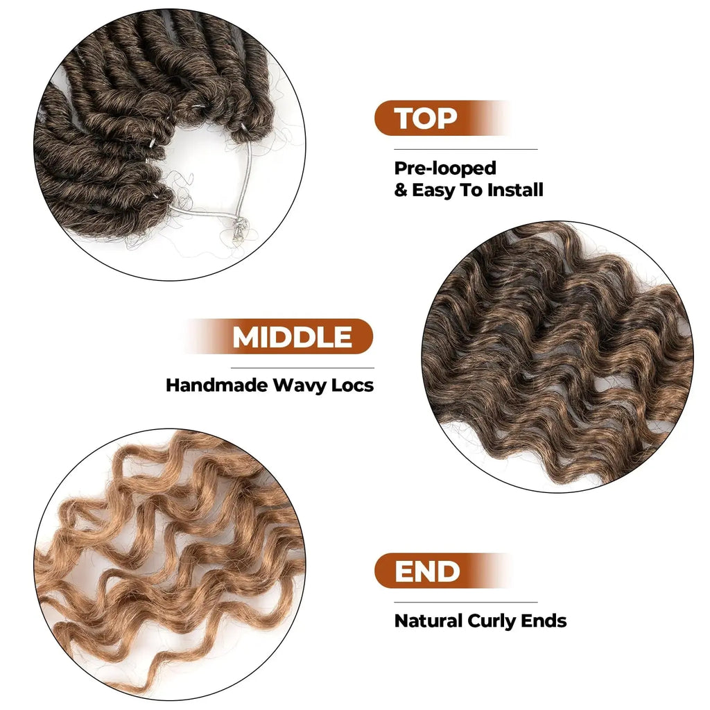 ( US ONLY) FAST SHIPPING DTL | Toyotress® Deep Wave Locs Crochet Hair - Curly Faux Locs Crochet Hair, Ombre Brown Ocean Wave Locs Pre-Looped Short Soft Locs Braiding Hair Toyotress