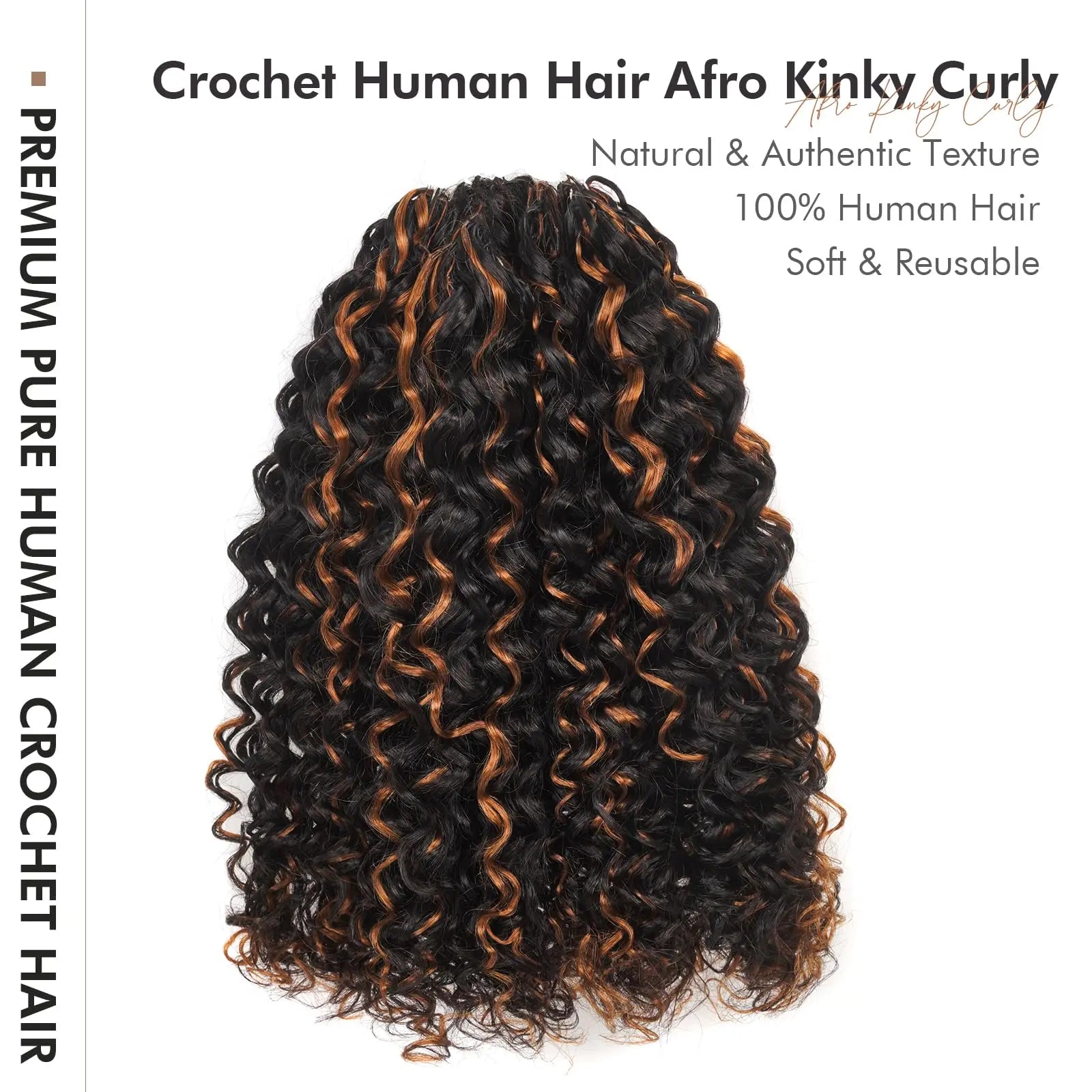 ( US ONLY) FAST SHIPPING丨ToyoTress Human Crochet Hair Kinky Curly - Feather-Line Invisible Knotless Crochet Human Hair For Black Women Brown Highlight Braiding Hair Toyotress