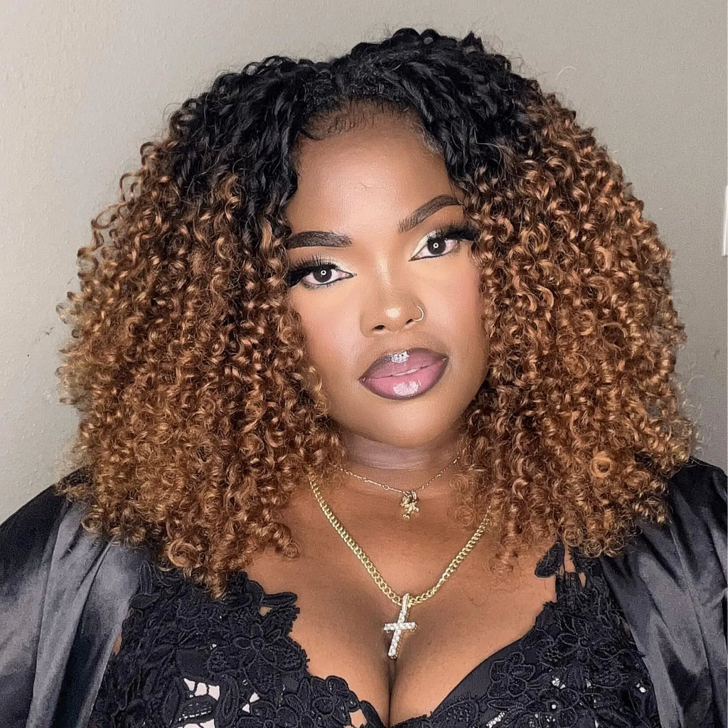 ( US ONLY) FAST SHIPPING HBC丨ToyoTress Burmese Curly Crochet Human Hair - Feather-Line Invisible Knotless Crochet Human Hair Brown Highlight Braiding Hair Toyotress