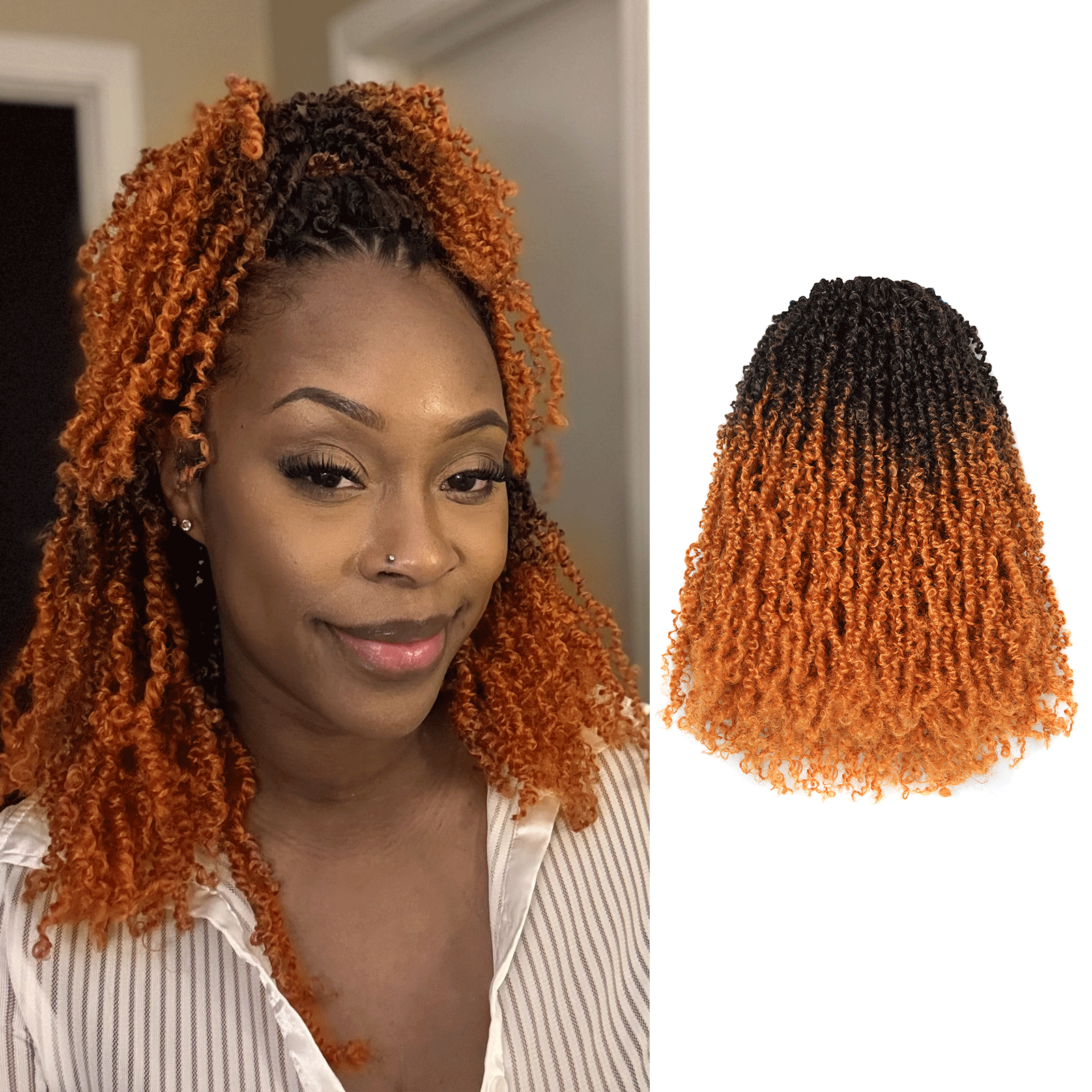 1 Pack Toyotress 6-16 Inch Yanky Twist | Pre Looped Mini Passion Twist Yanky Twist Braiding Hair with Curls Fluffy Marlybob Crochet Hair Pre Twisted Short Passion Twist Crochet Braids Synthetic Hair Extensions
