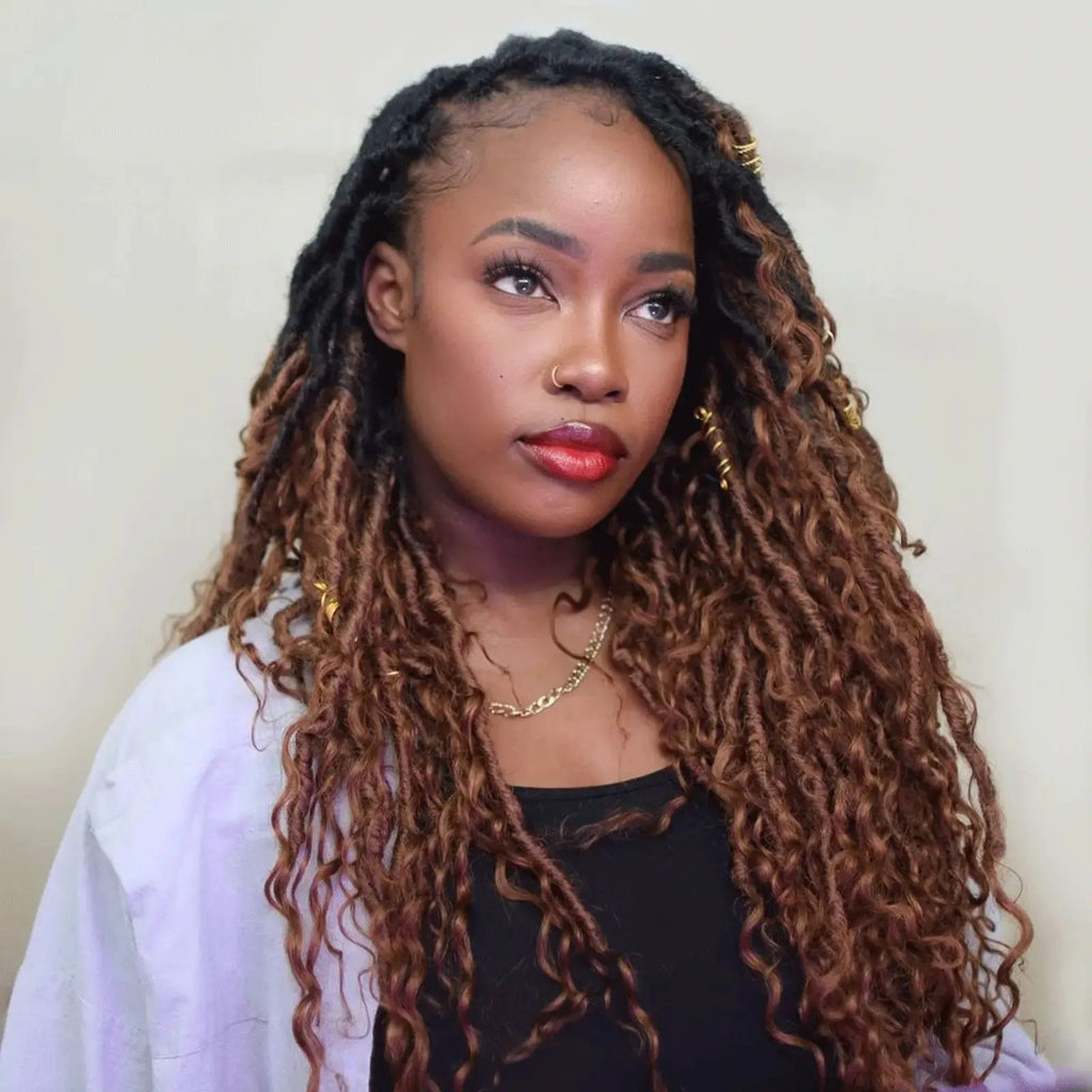 Toyotress Boho Locs With Human Hair Curls Pre Looped Goddess Boho Dreadlocks Curly Full Ends Hair Extensions