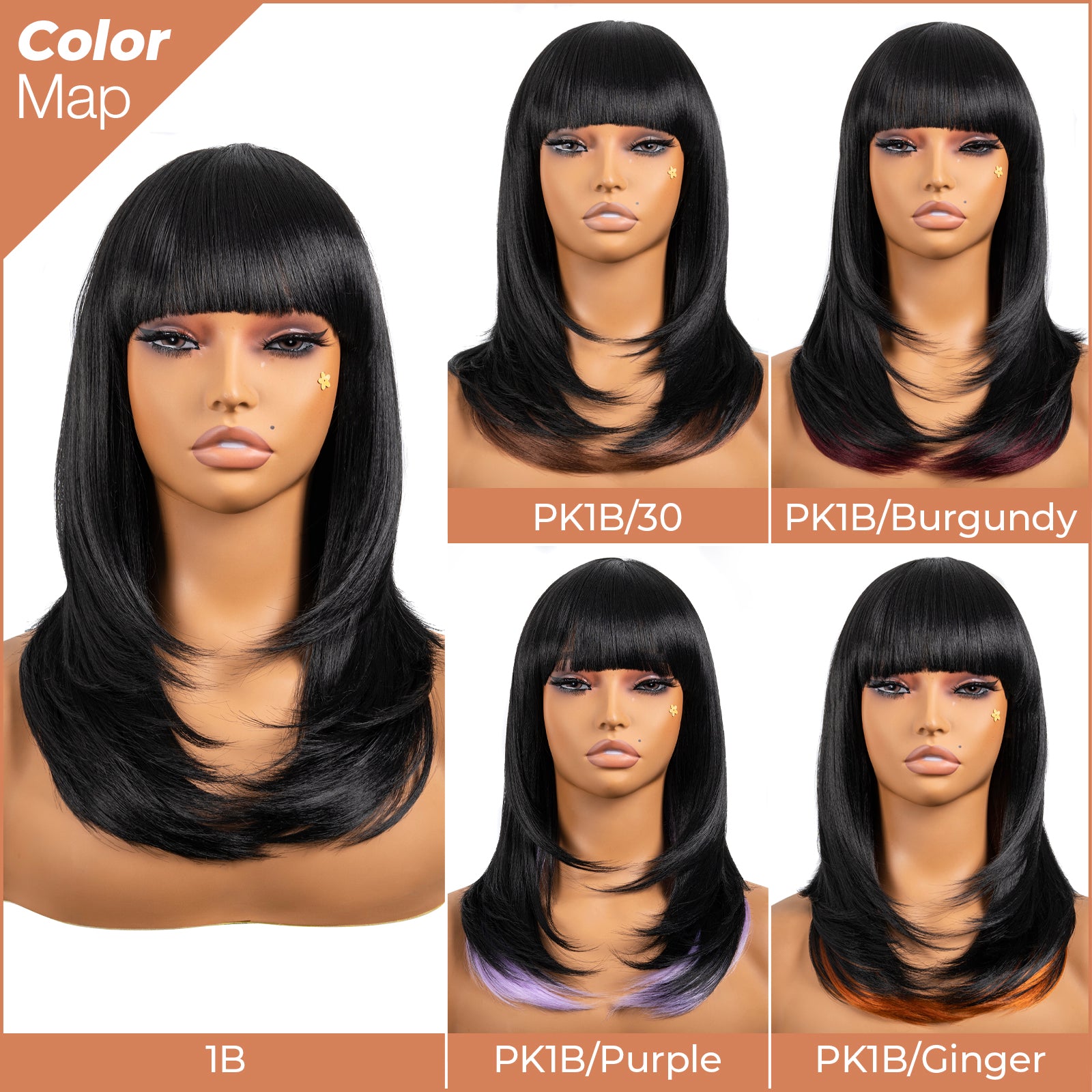 Toyotress  Shoulder-Length Layered Wigs With Bangs -10 Inch Natural Black Mid-Length Wavy Wigs For Black Women, Heat Resistant Synthetic Hair Replacement Wigs (BZ-10)