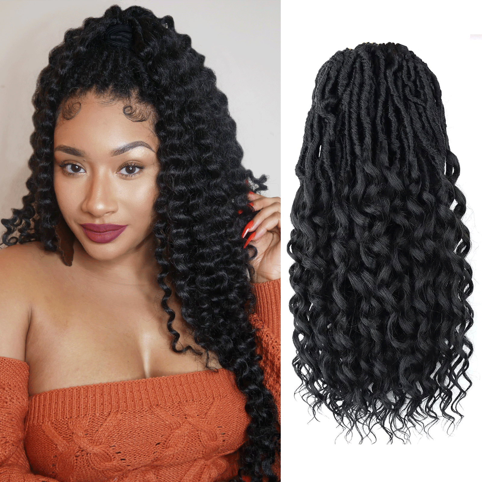 Toyotress Deep Wave Locs Crochet Hair Curly Faux Locs Crochet Hair, Ombre Brown Ocean Wave Locs Pre-Looped Short Soft Locs Braiding Hair