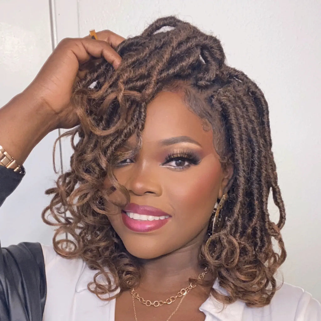 ( US ONLY) FAST SHIPPING FC | Toyotress® French Curl Locs Crochet Hair Curly Faux Locs 8 Packs Black Pre-Looped Crochet Hair with Curly ends Crochet Hair with Soft Curly Wave Ends Hair Extensions Toyotress