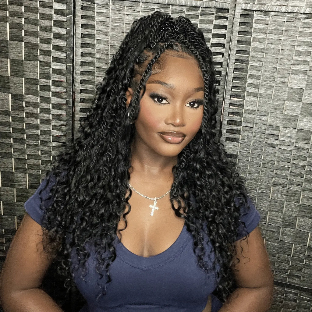 8 Packs | Toyotress® HBIT Boho Island Twist with Human Hair Curls Crochet Hair Senegalese Twist Pre Looped Braiding Hair With Human Hair Curly Ends Toyotress