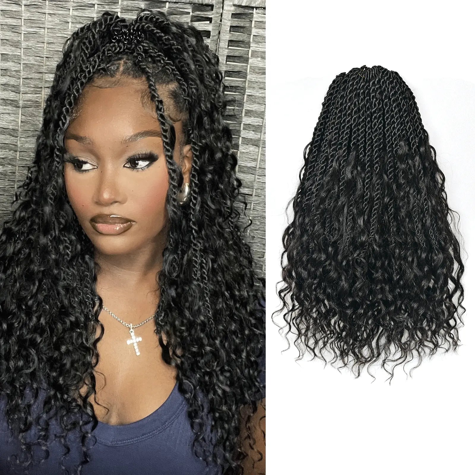 8 Packs | Toyotress® HBIT Boho Island Twist with Human Hair Curls Crochet Hair Senegalese Twist Pre Looped Braiding Hair With Human Hair Curly Ends Toyotress