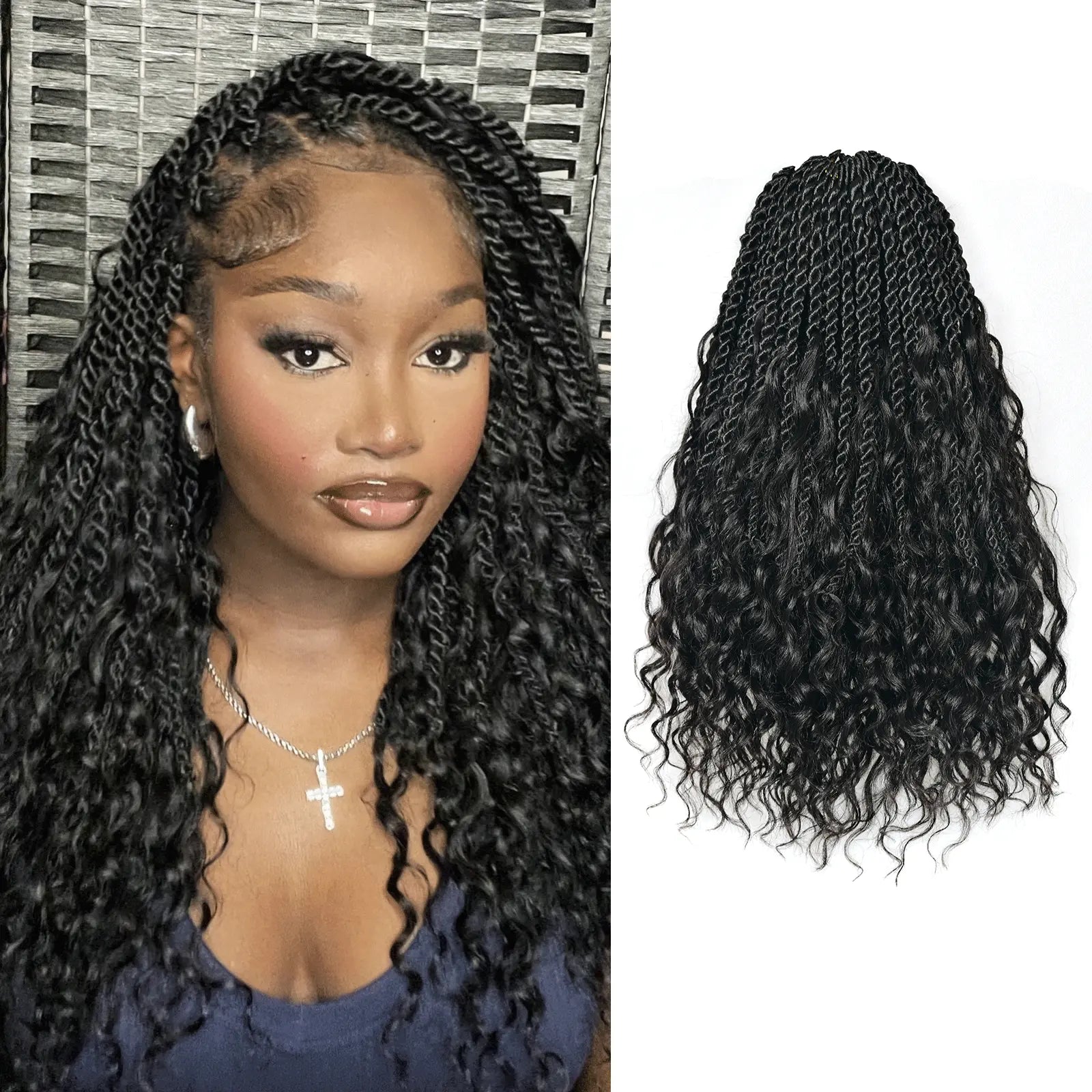 8 Packs | Toyotress® HBIT Boho Island Twist with Human Hair Curls Crochet Hair Senegalese Twist Pre Looped Braiding Hair With Human Hair Curly Ends Toyotress