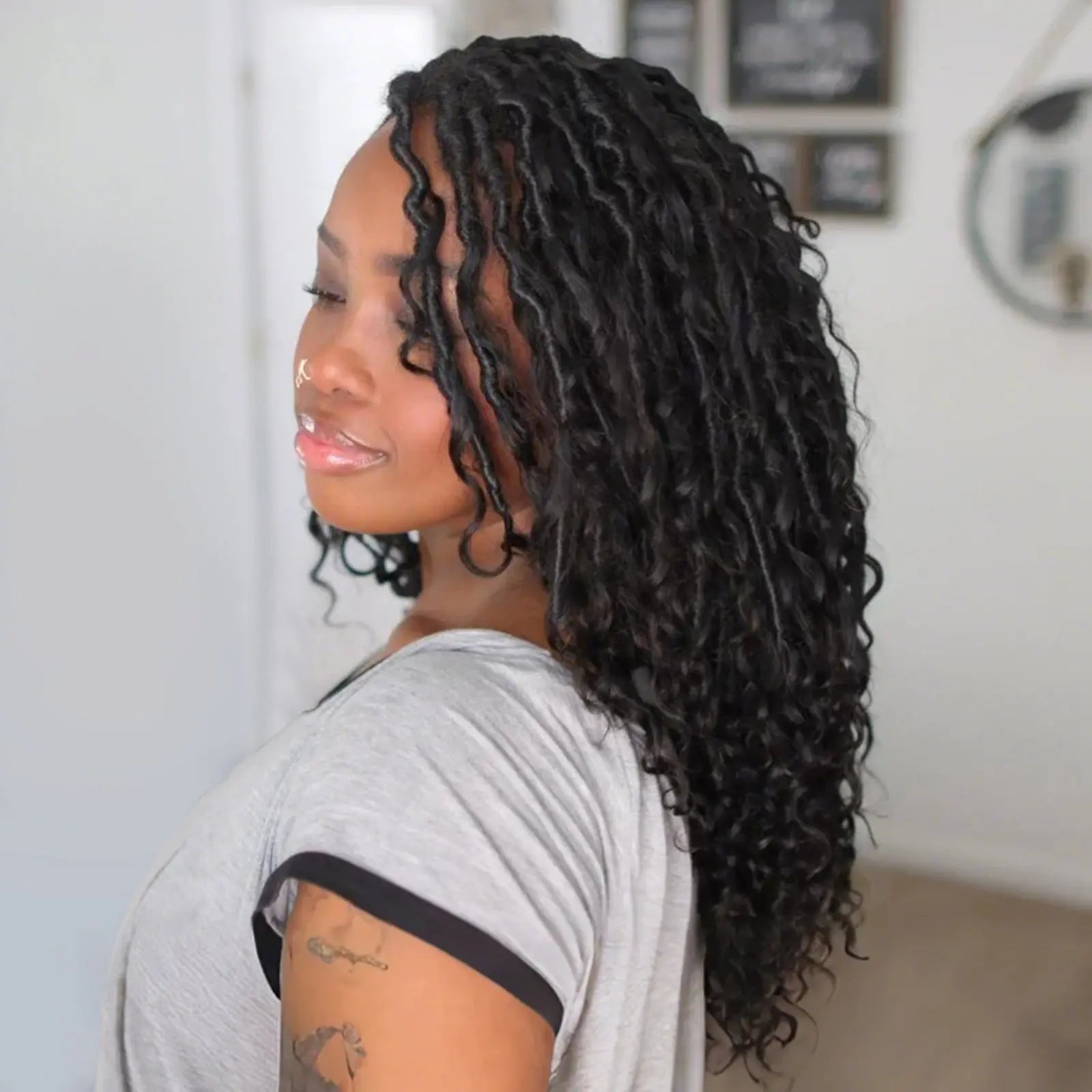 Toyotress Crochet Boho Locs Braiding Hair With Human Hair Curls Pre Looped Goddess Boho Dreadlocks Curly Full Ends Hair Extensions