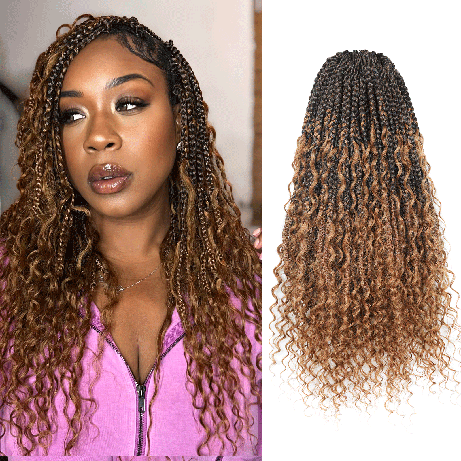 Toyotress Boho Box Braids with Human Hair Curls Protective Hairstyle ...