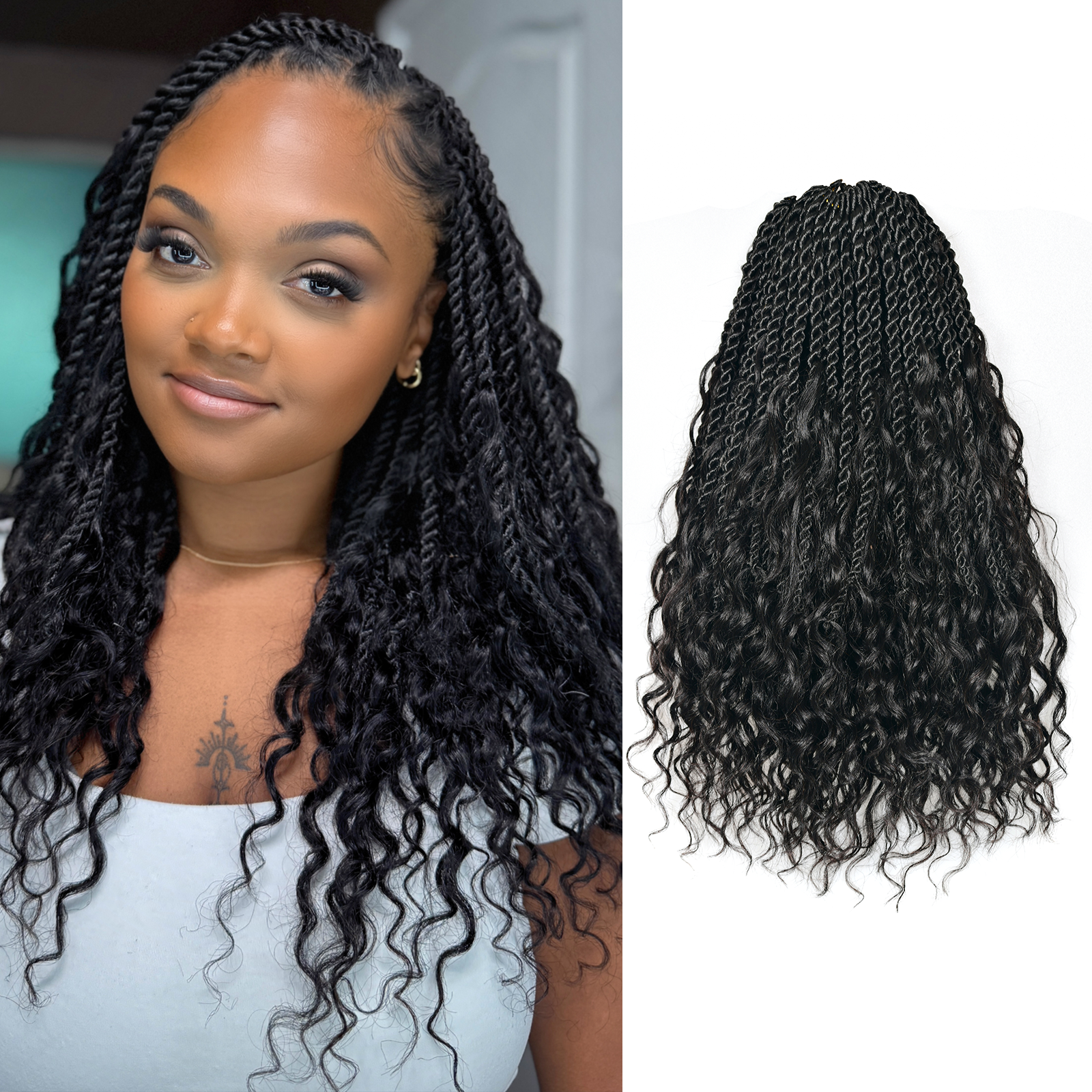 8 Packs | Toyotress® HBIT Boho Island Twist with Human Hair Curls Crochet Hair Senegalese Twist Pre Looped Braiding Hair With Human Hair Curly Ends Toyotress