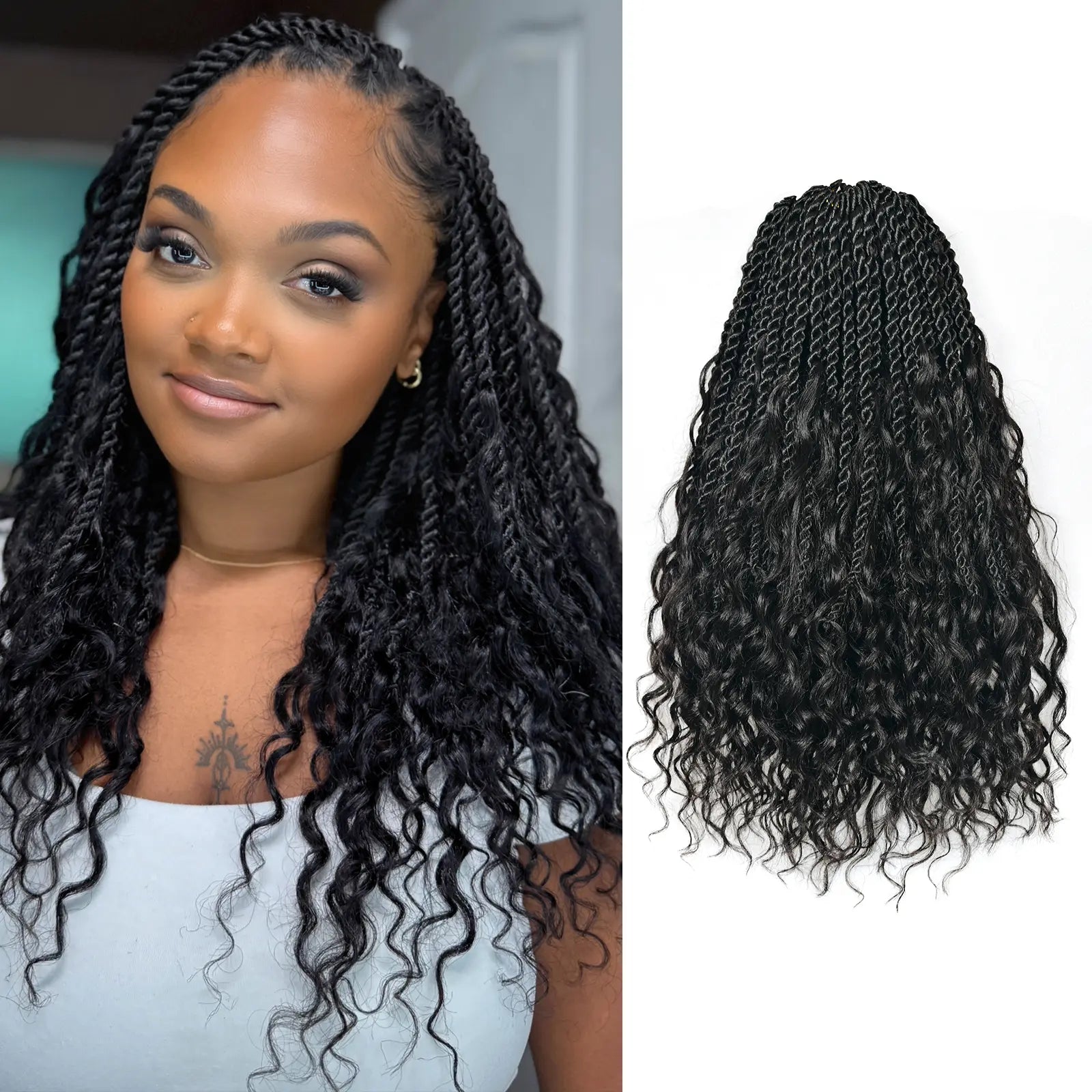 8 Packs | Toyotress® HBIT Boho Island Twist with Human Hair Curls Crochet Hair Senegalese Twist Pre Looped Braiding Hair With Human Hair Curly Ends Toyotress