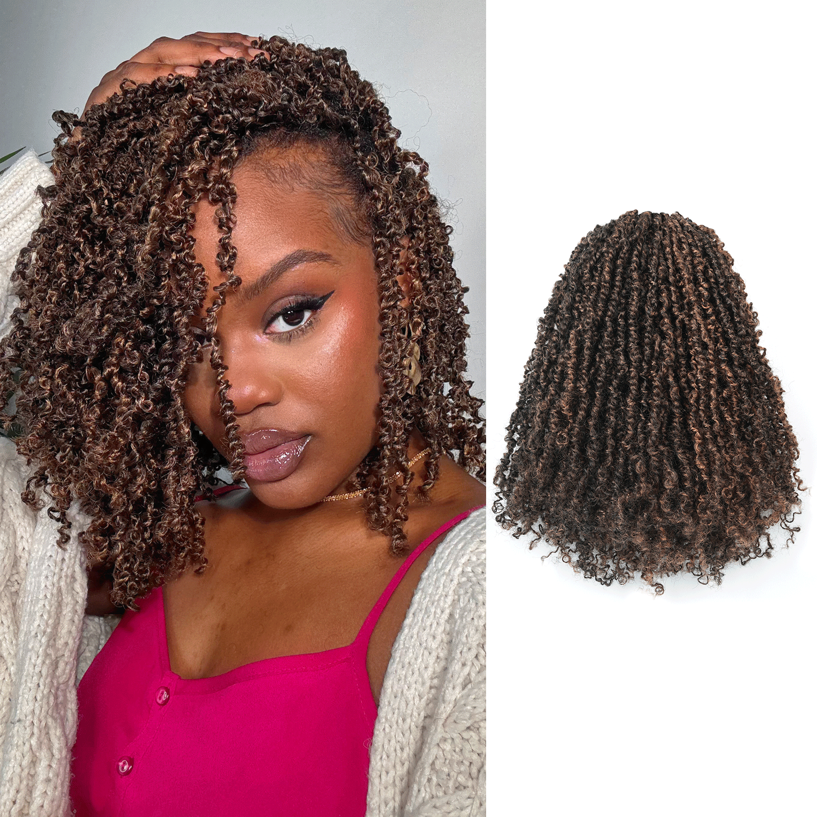 ( US ONLY) FAST SHIPPING YT | Toyotress Mini Passion Twist Yanky Twist Crochet Hair - 8 Packs (30 Strands/Pack) Pre-twisted Fluffy Spring Mini Twist Short Bob Passion Twist, Natural Black Pre-Looped Crochet Braids Braiding Hair