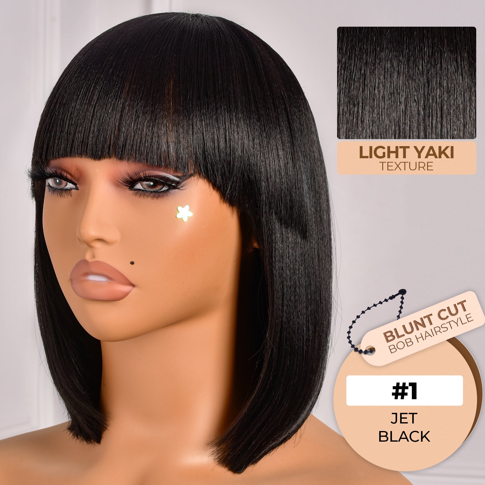 Toyotress Short Bob Synthetic Wigs | Blunt cut Natural Black Straight Wig with Bangs Synthetic Wig（612H+618）