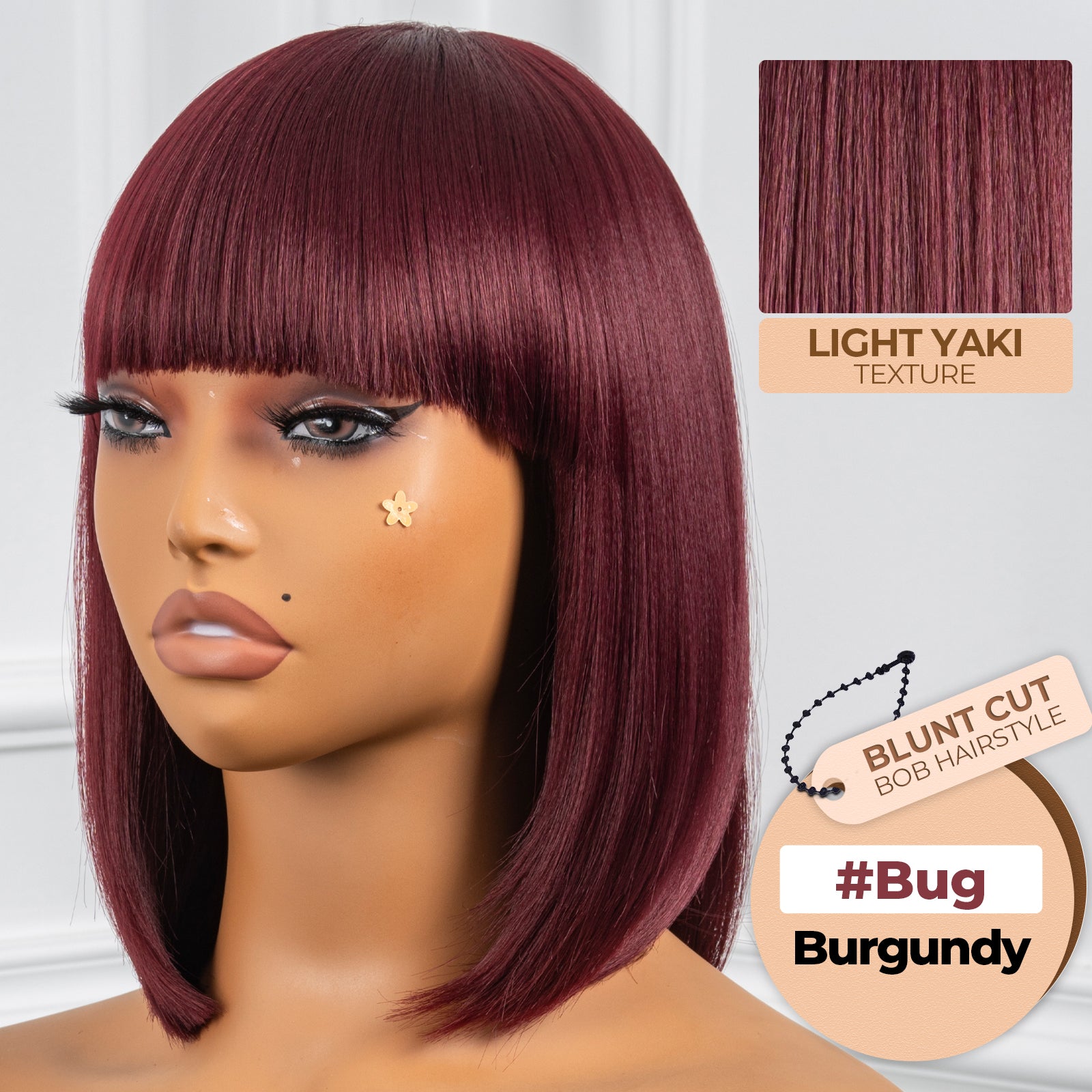 Toyotress Short Bob Synthetic Wigs | Blunt cut Natural Black Straight Wig with Bangs Synthetic Wig（612H+618）