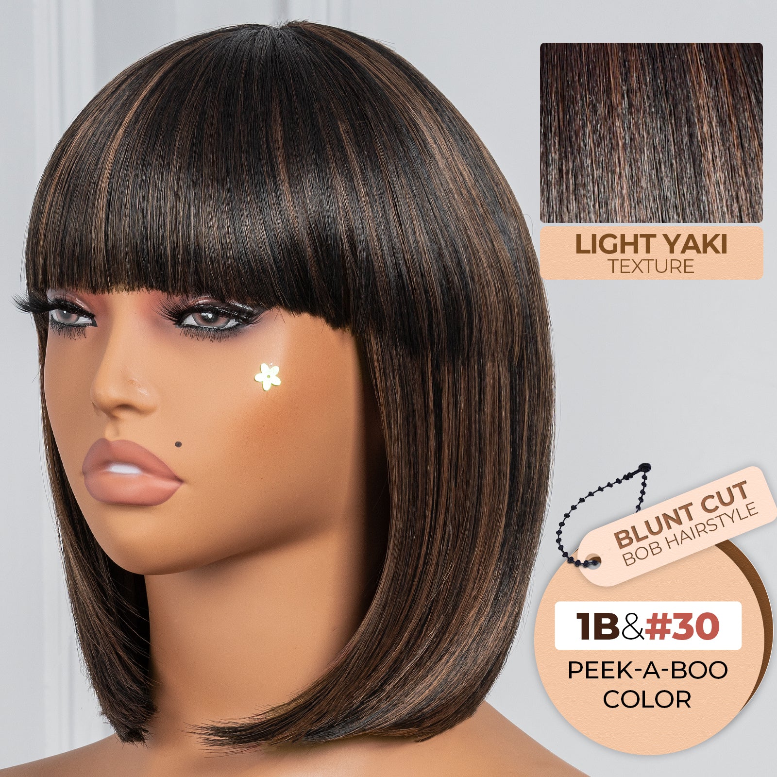 Toyotress Short Bob Synthetic Wigs | Blunt cut Natural Black Straight Wig with Bangs Synthetic Wig（612H+618）