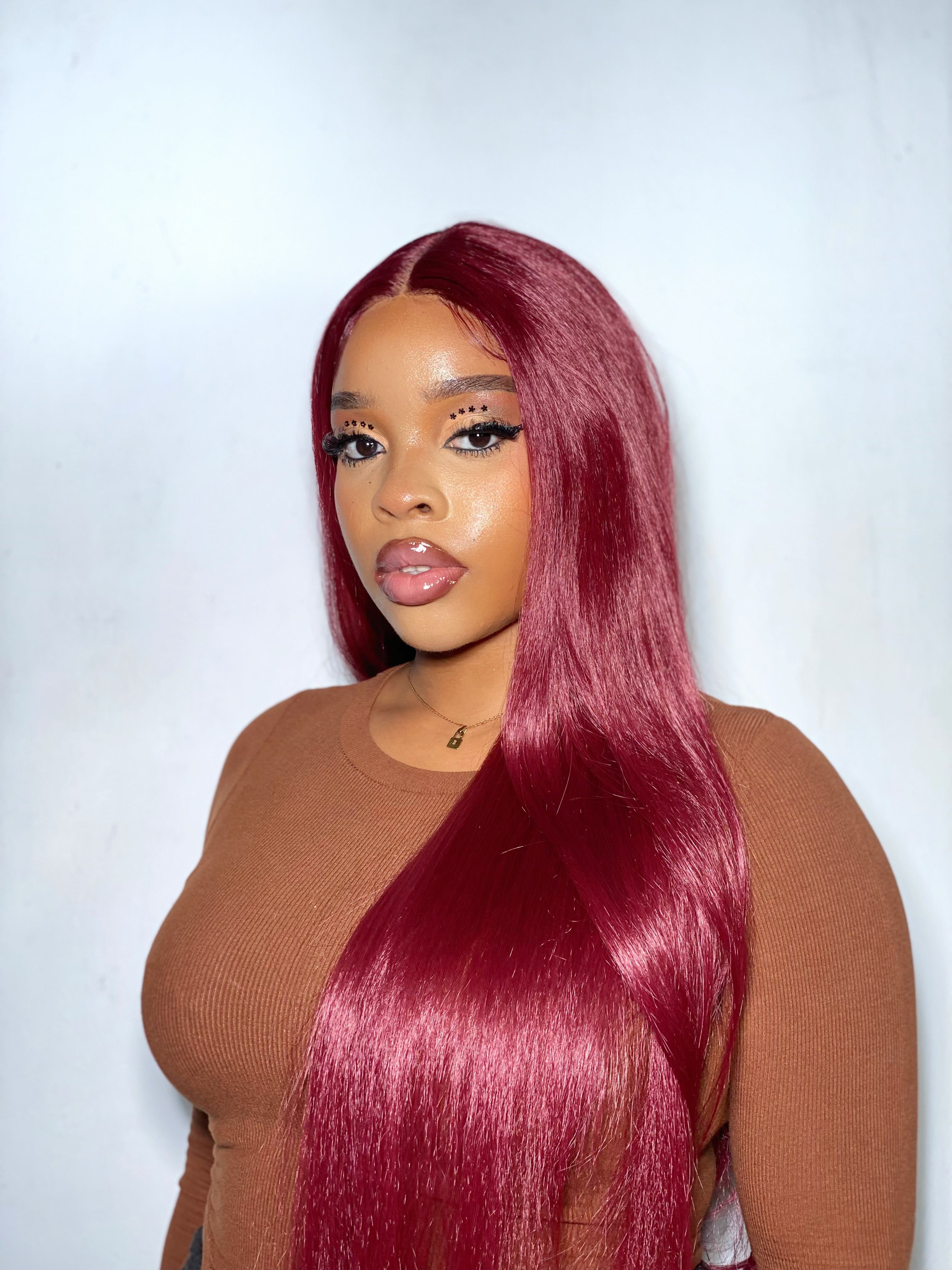 Toyotress Airy Yaki Straight T-middle Part Lace Front Wigs with Baby Hair | 20-32 Inch Long Soft Human Hair Rival Brown With Piano Highlights Wig(1472)