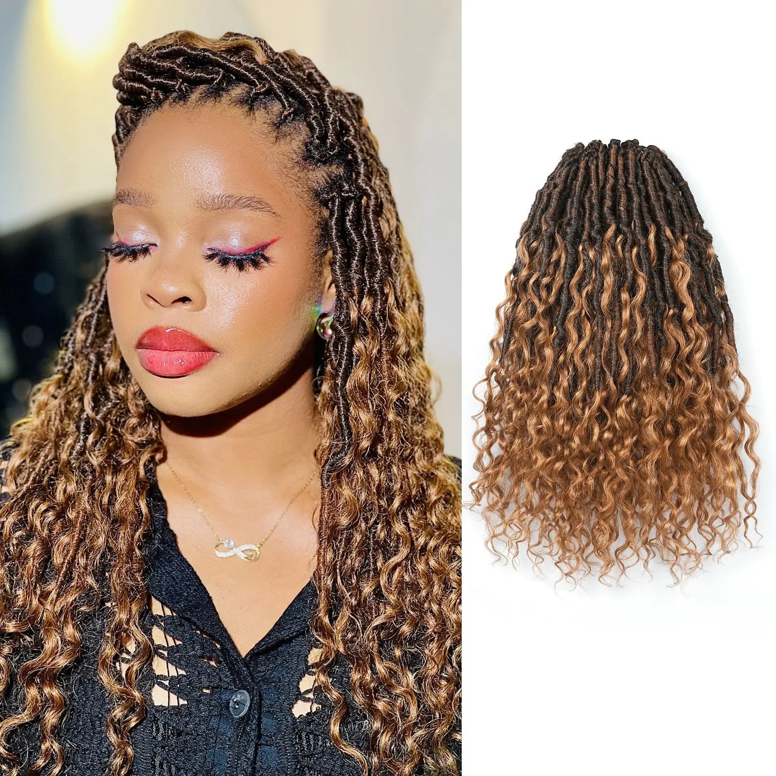 Toyotress Crochet Boho Locs Braiding Hair With Human Hair Curls Pre Looped Goddess Boho Dreadlocks Curly Full Ends Hair Extensions